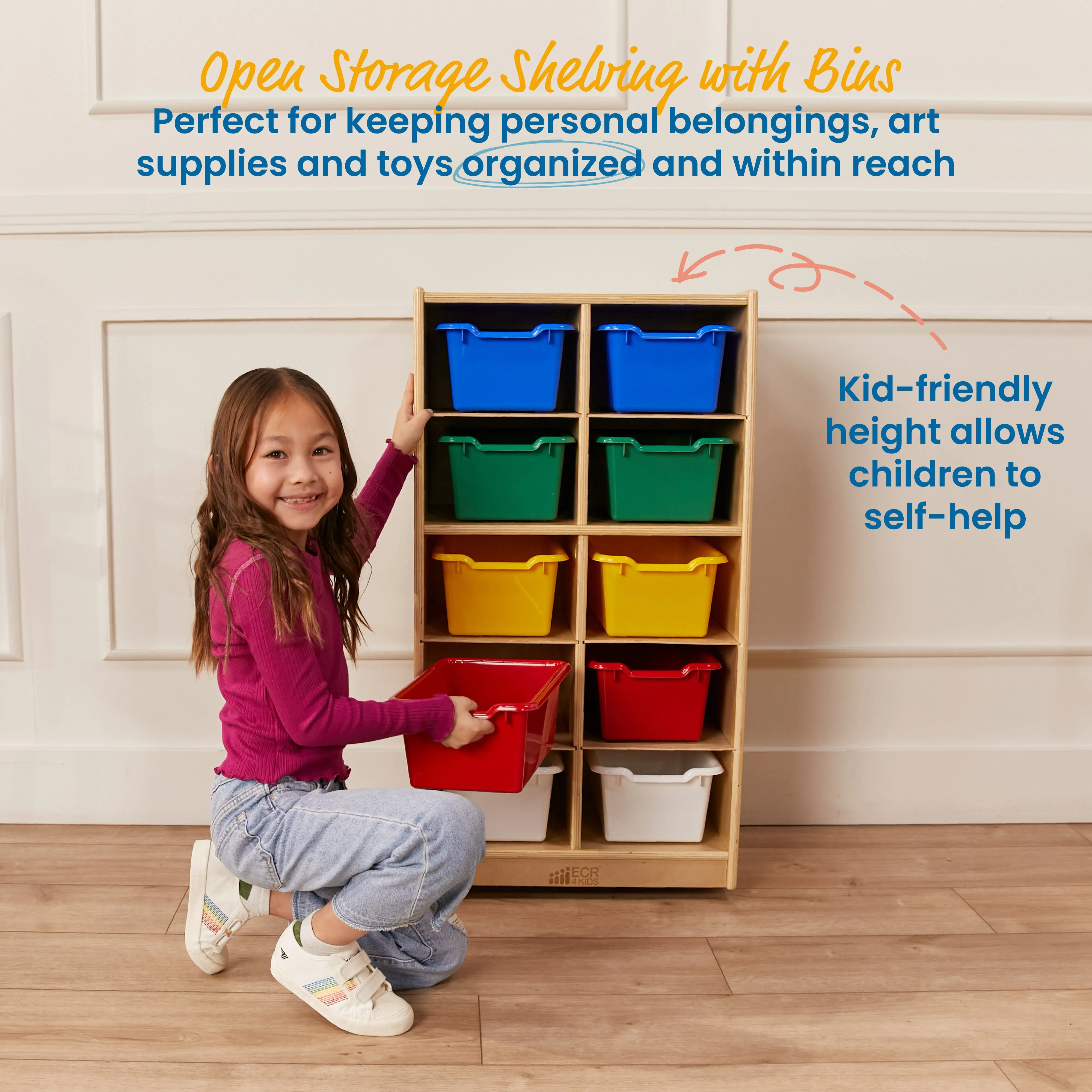 10 Cubby Mobile Tray Cabinet with 10 Scoop Front Storage Bins