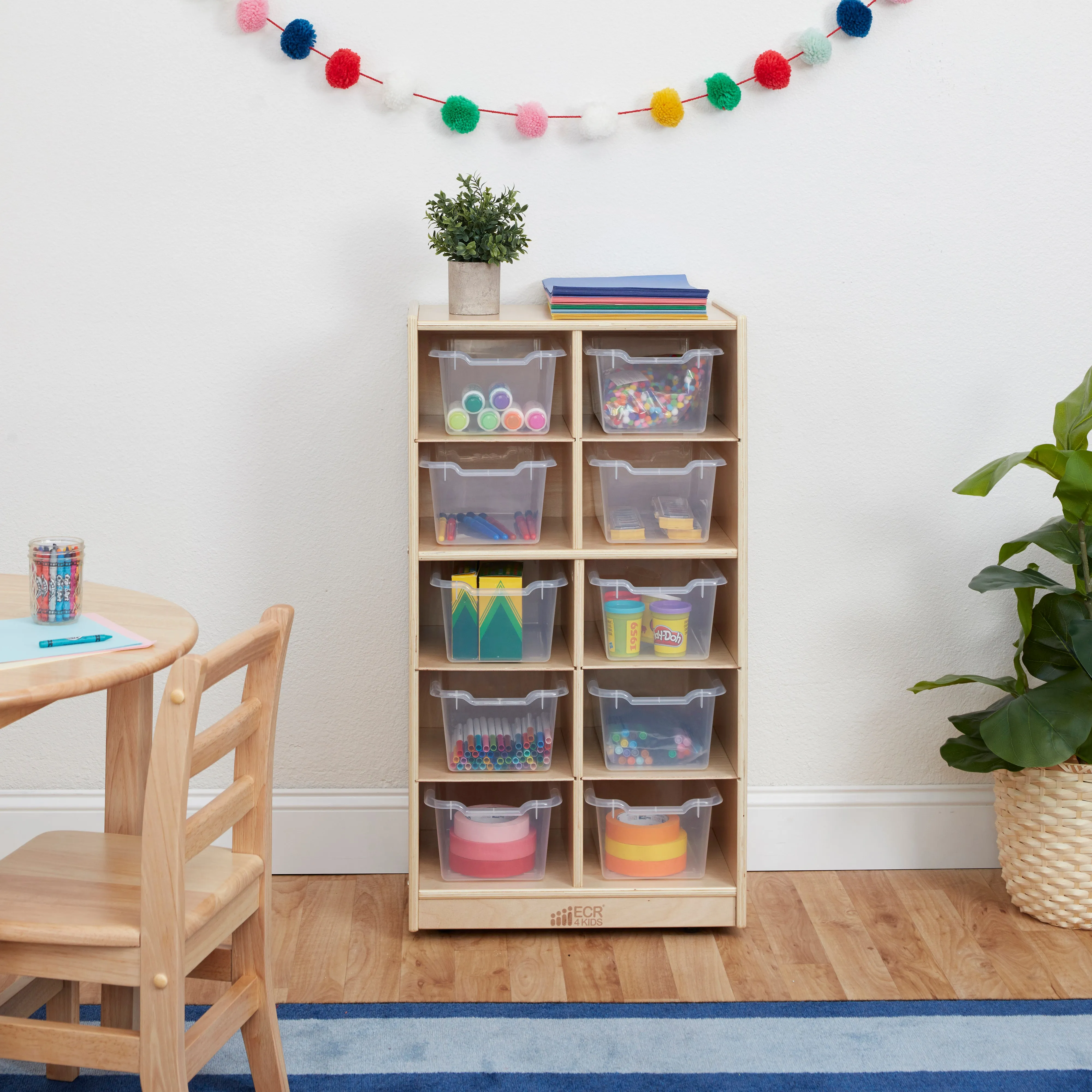 10 Cubby Mobile Tray Cabinet with 10 Scoop Front Storage Bins