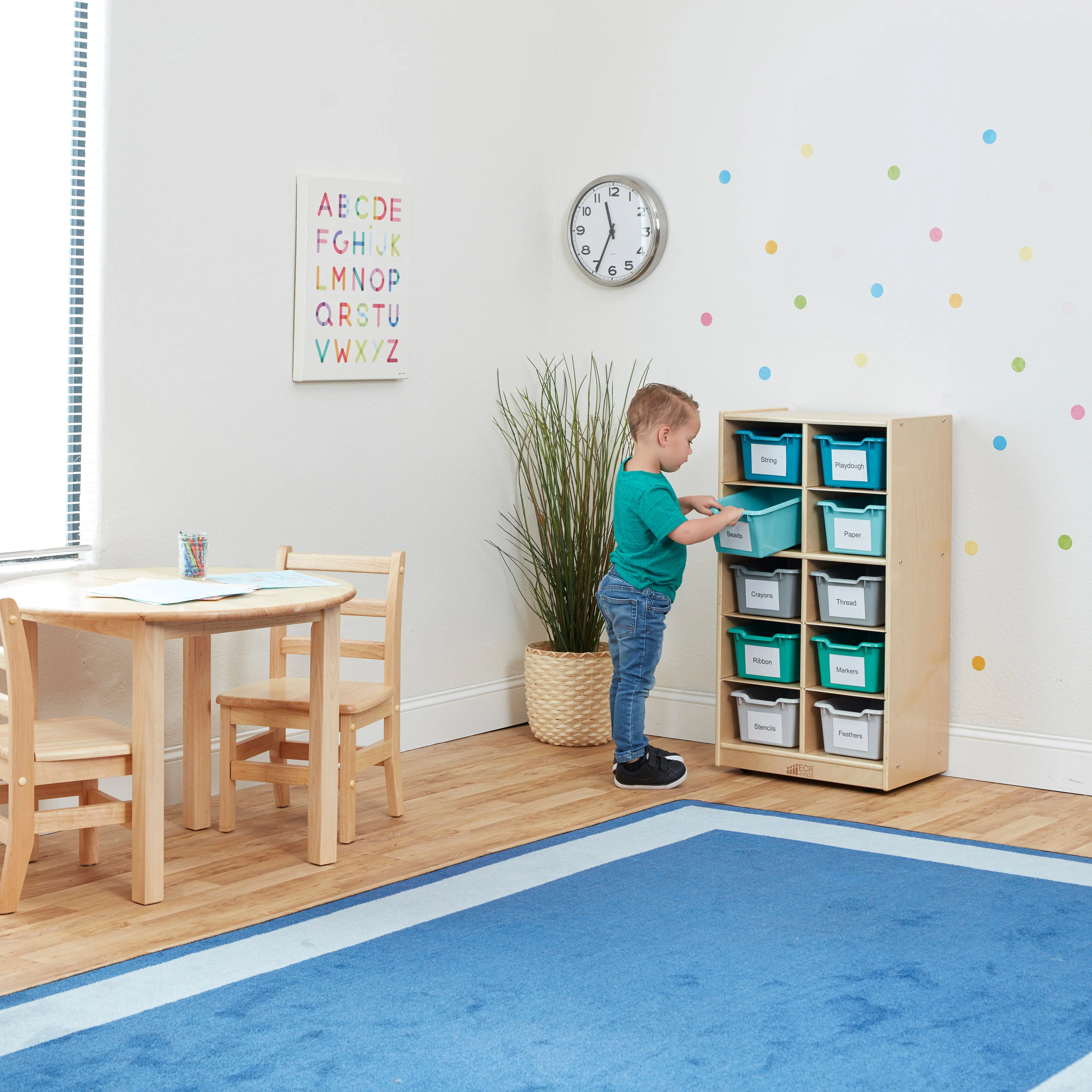 10 Cubby Mobile Tray Cabinet with 10 Scoop Front Storage Bins