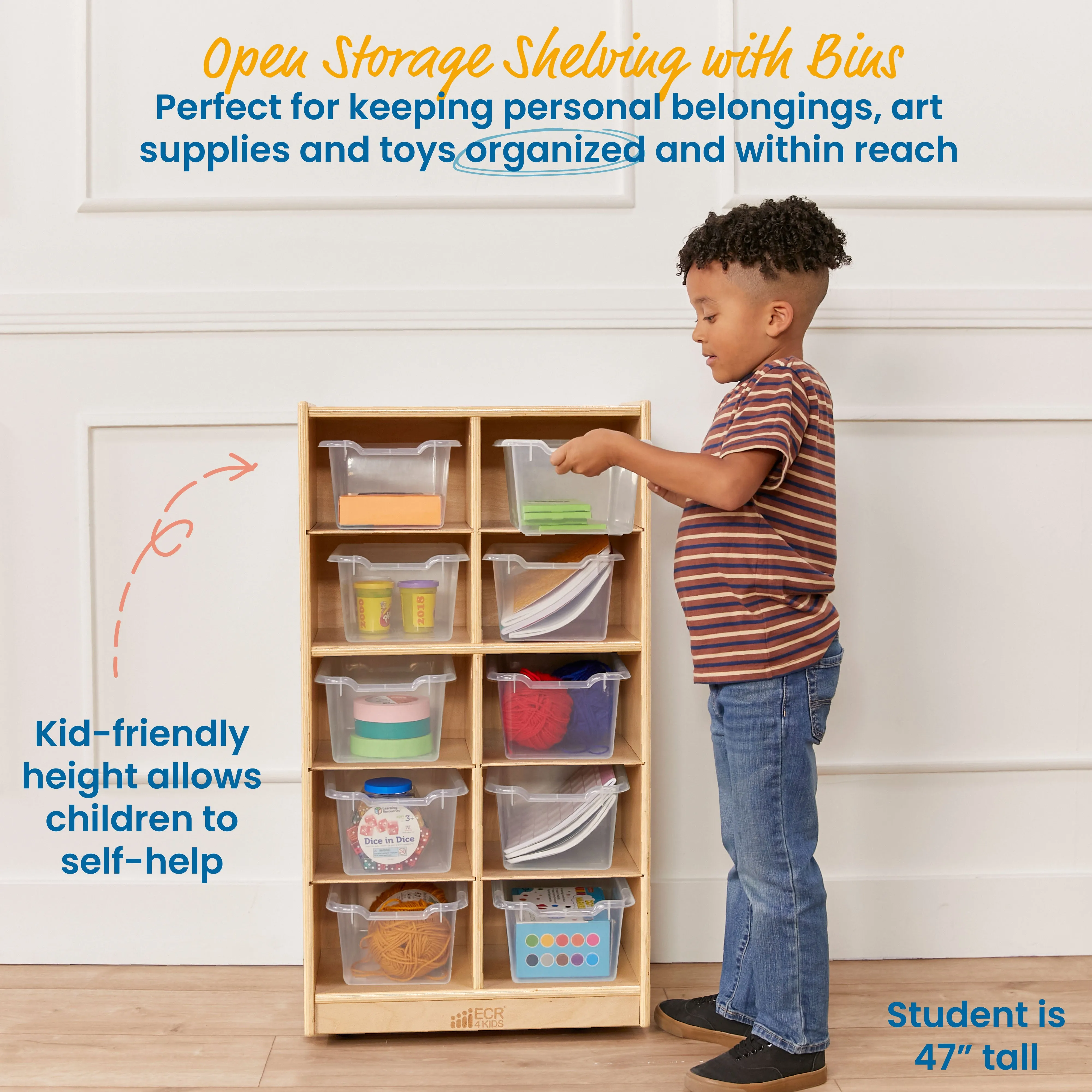10 Cubby Mobile Tray Cabinet with 10 Scoop Front Storage Bins