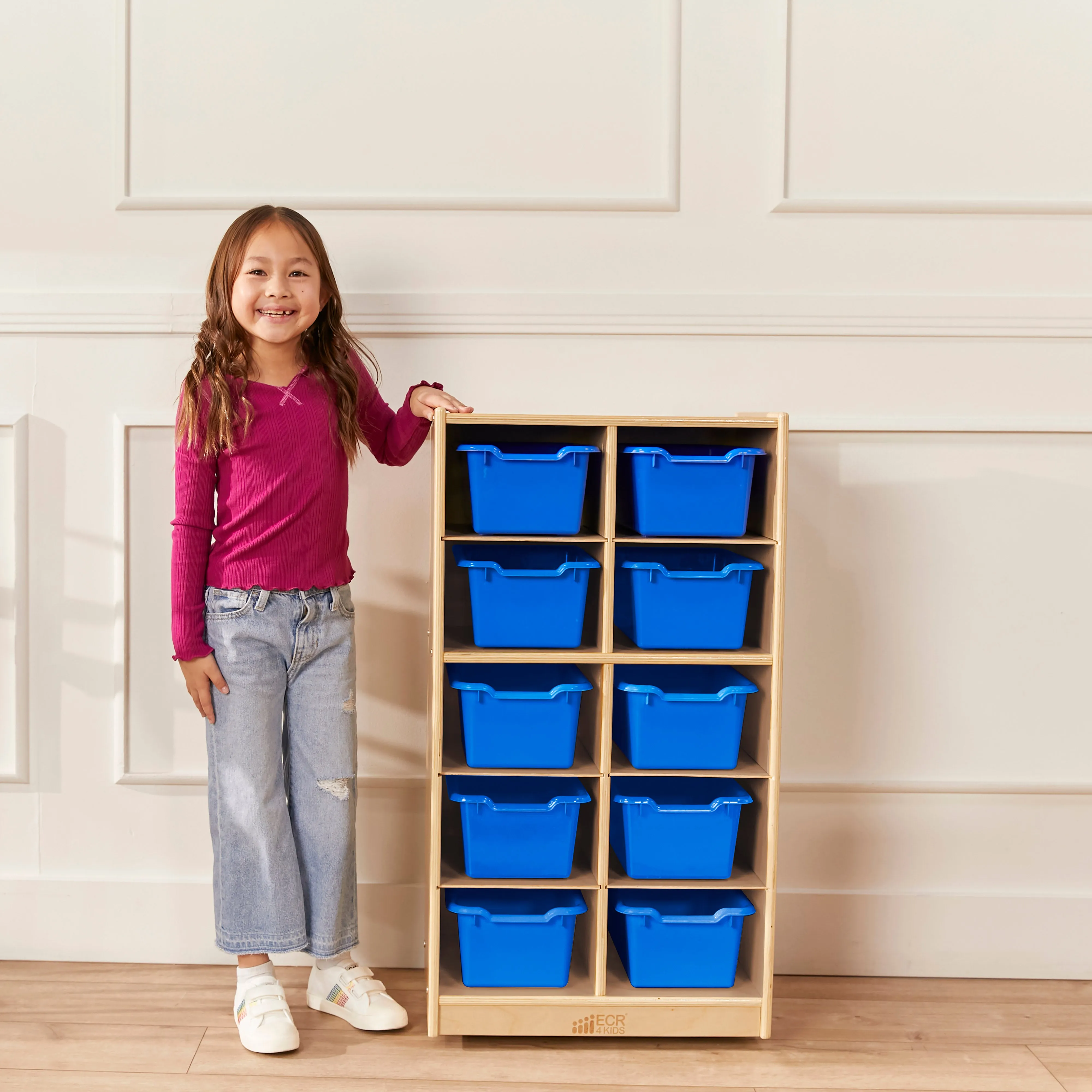10 Cubby Mobile Tray Cabinet with 10 Scoop Front Storage Bins