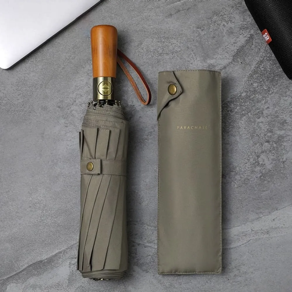 115cm Double Layer Windproof Umbrella with Wooden Handle