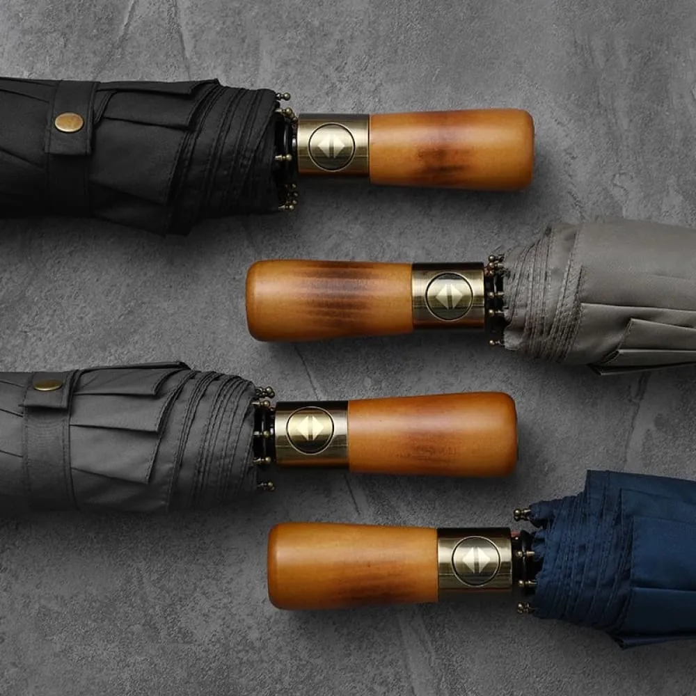 115cm Double Layer Windproof Umbrella with Wooden Handle
