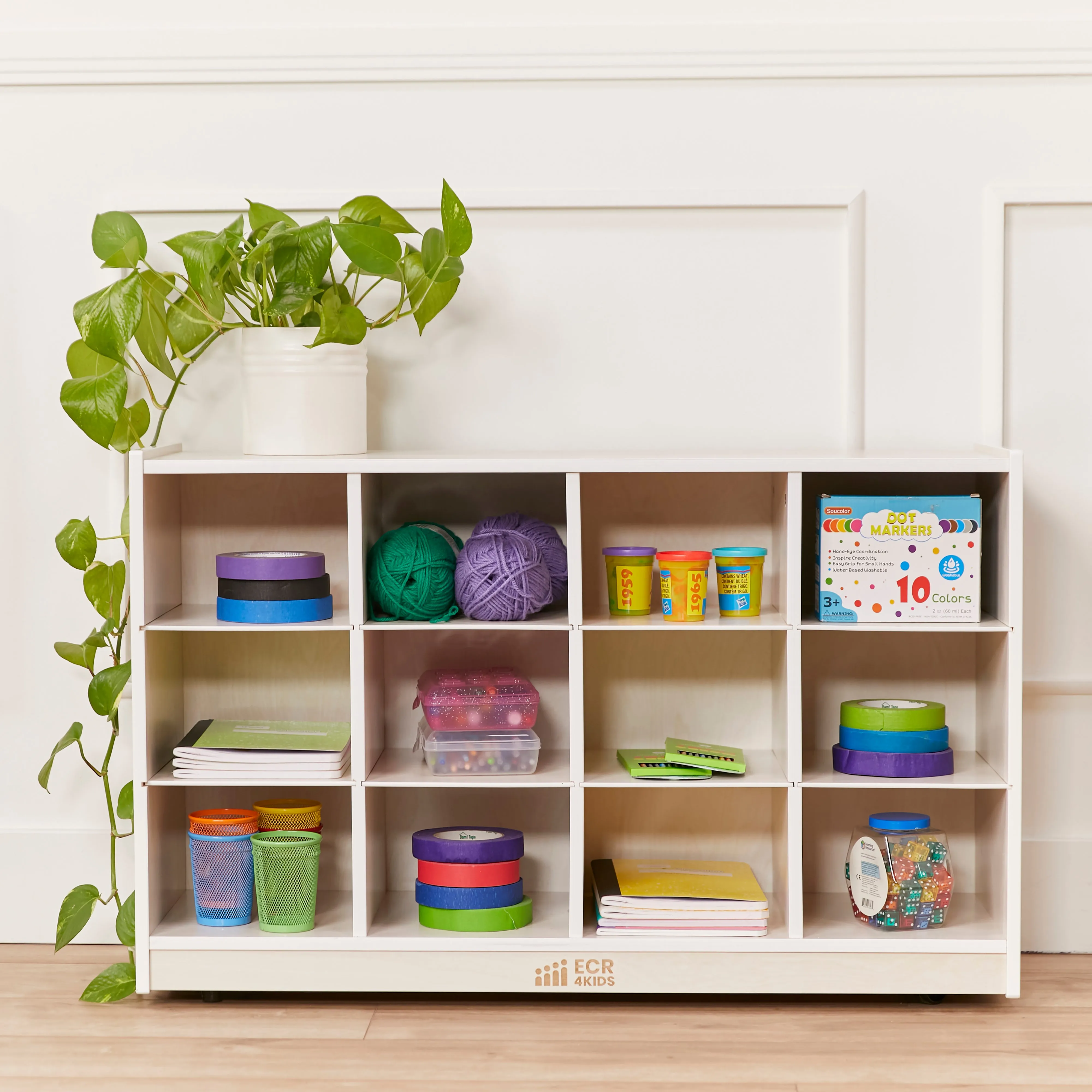 12 Cubby Mobile Tray Storage Cabinet, 3x4, Classroom Furniture