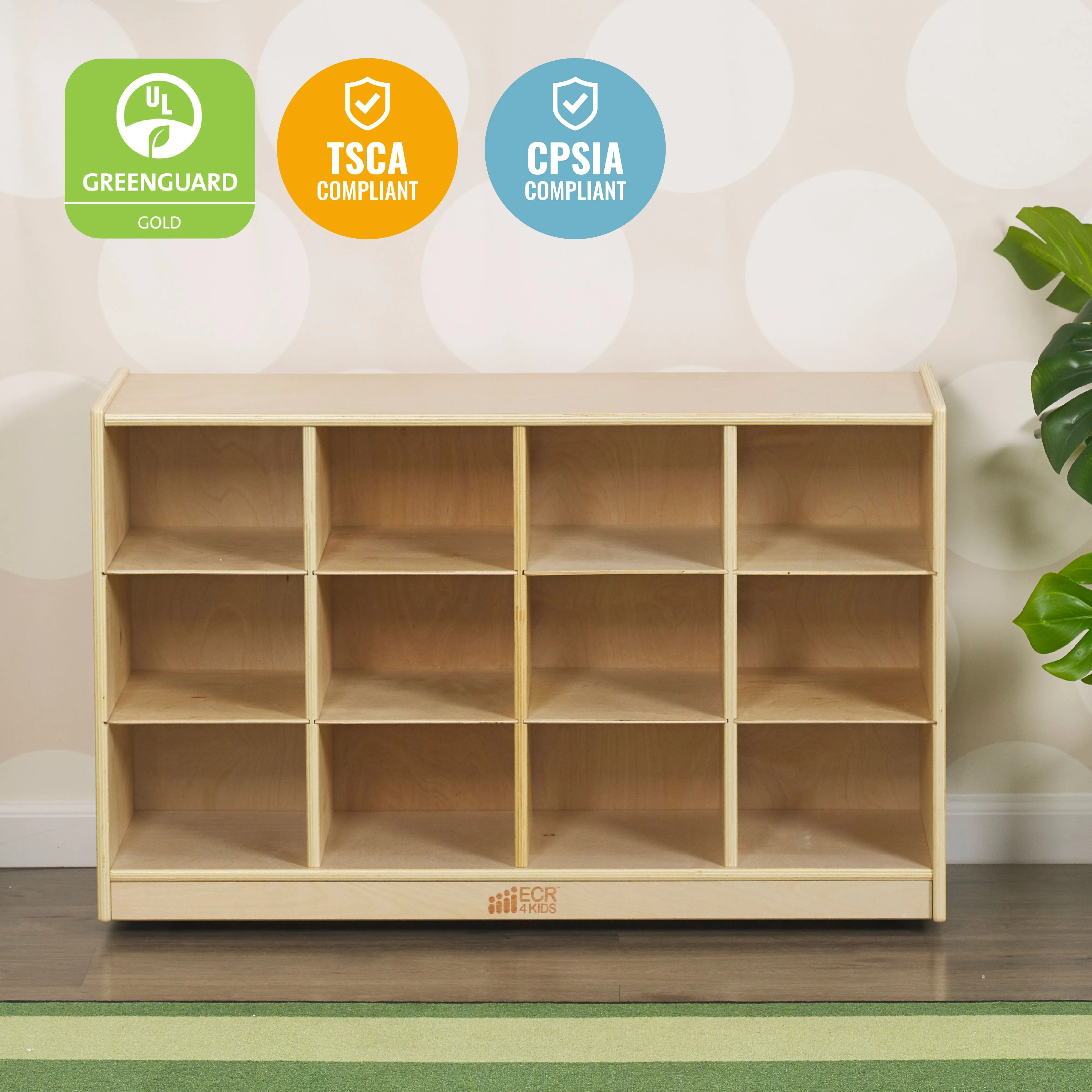 12 Cubby Mobile Tray Storage Cabinet, 3x4, Classroom Furniture