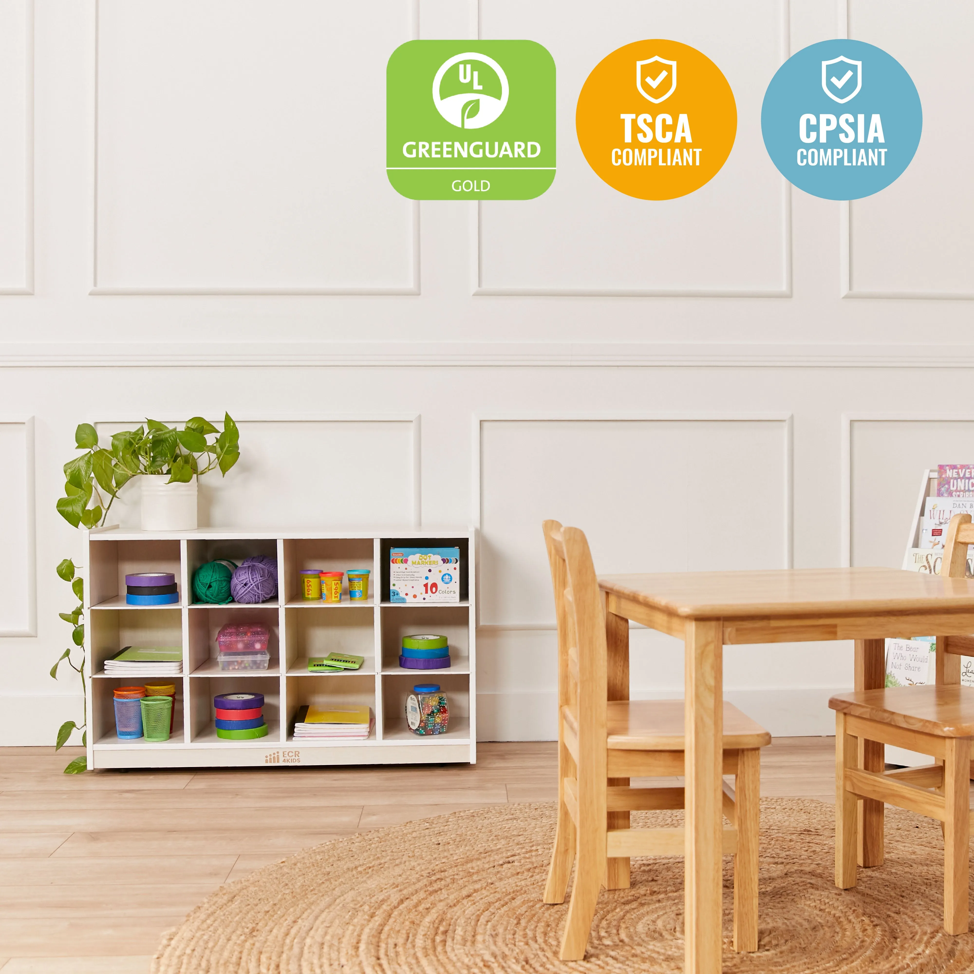 12 Cubby Mobile Tray Storage Cabinet, 3x4, Classroom Furniture