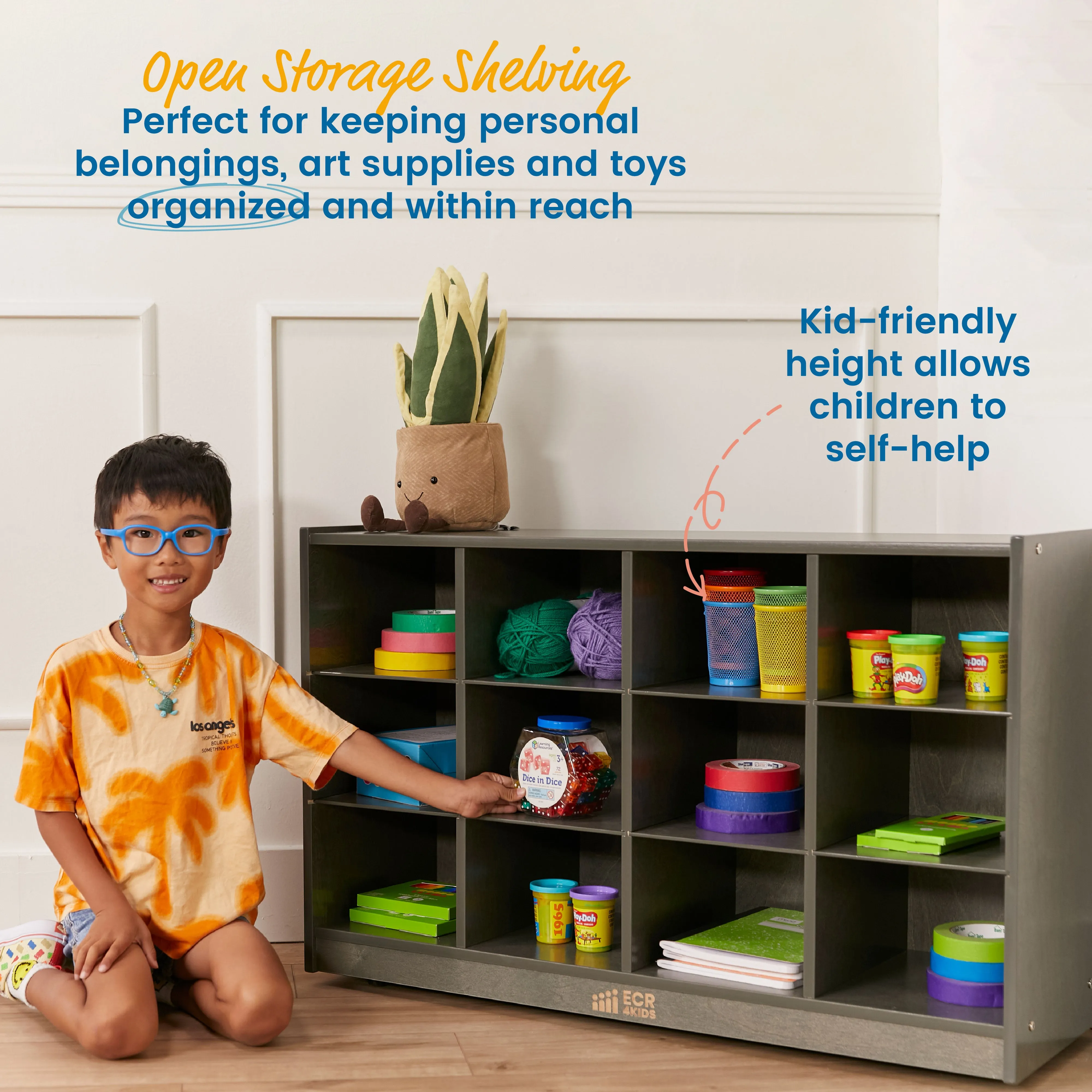 12 Cubby Mobile Tray Storage Cabinet, 3x4, Classroom Furniture