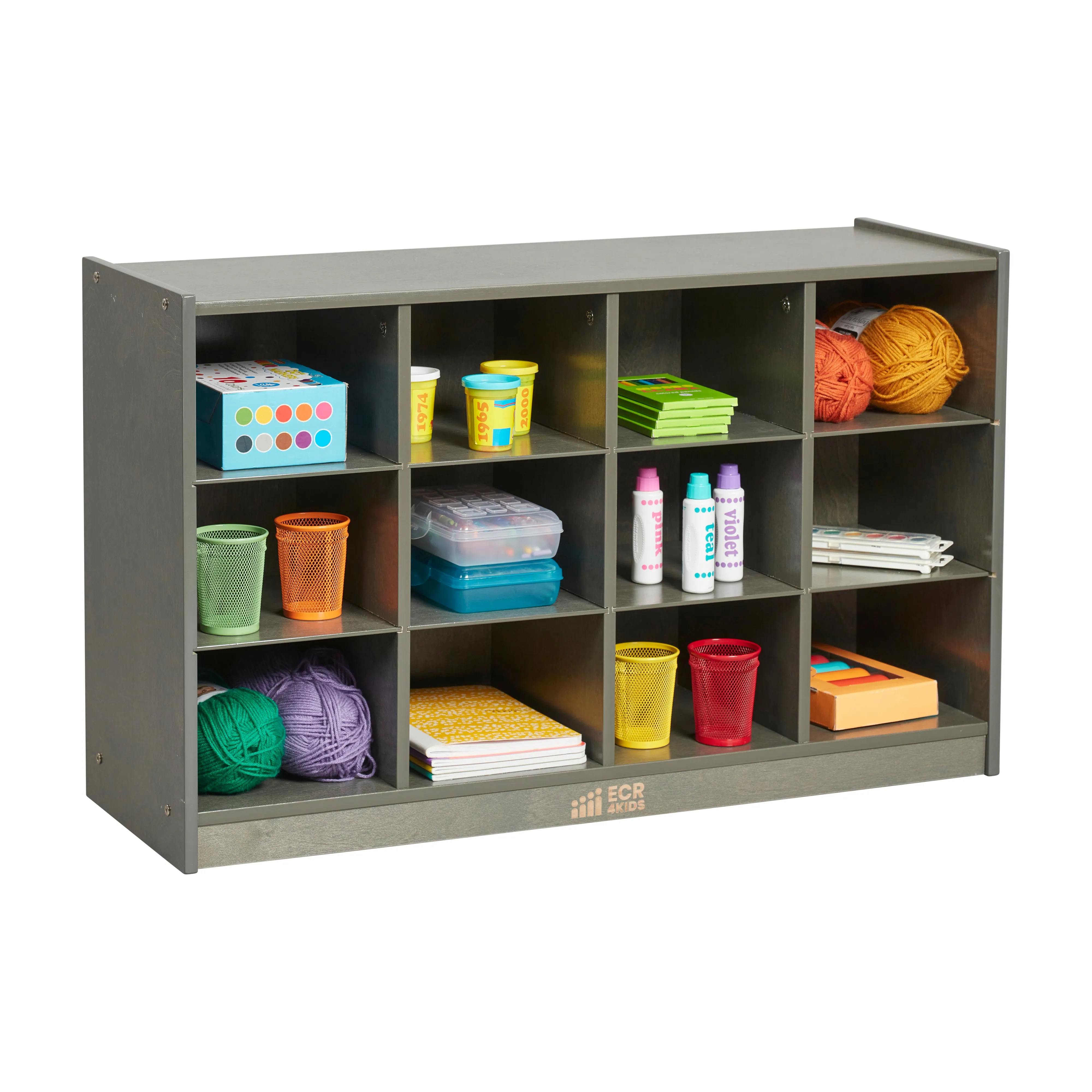 12 Cubby Mobile Tray Storage Cabinet, 3x4, Classroom Furniture