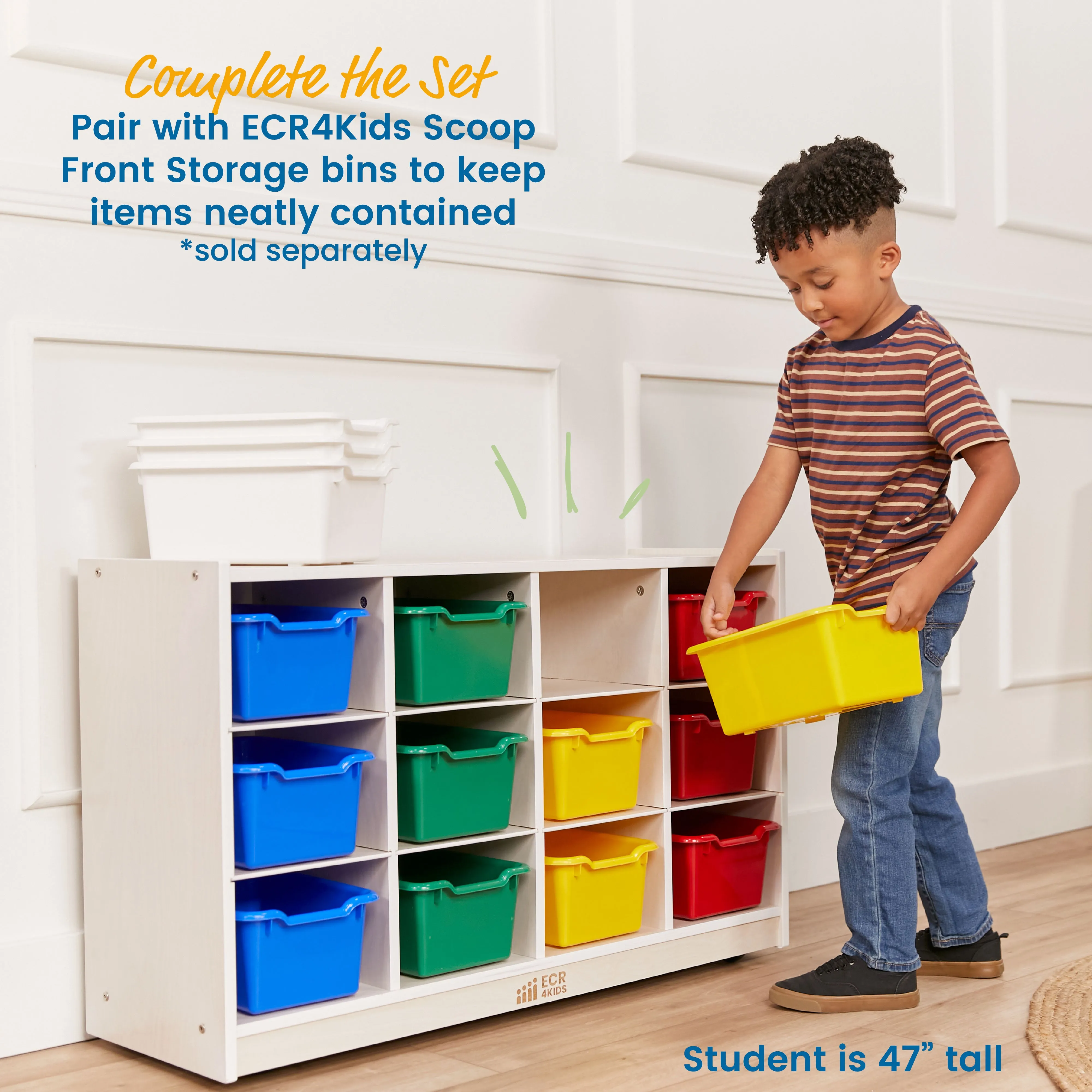 12 Cubby Mobile Tray Storage Cabinet, 3x4, Classroom Furniture