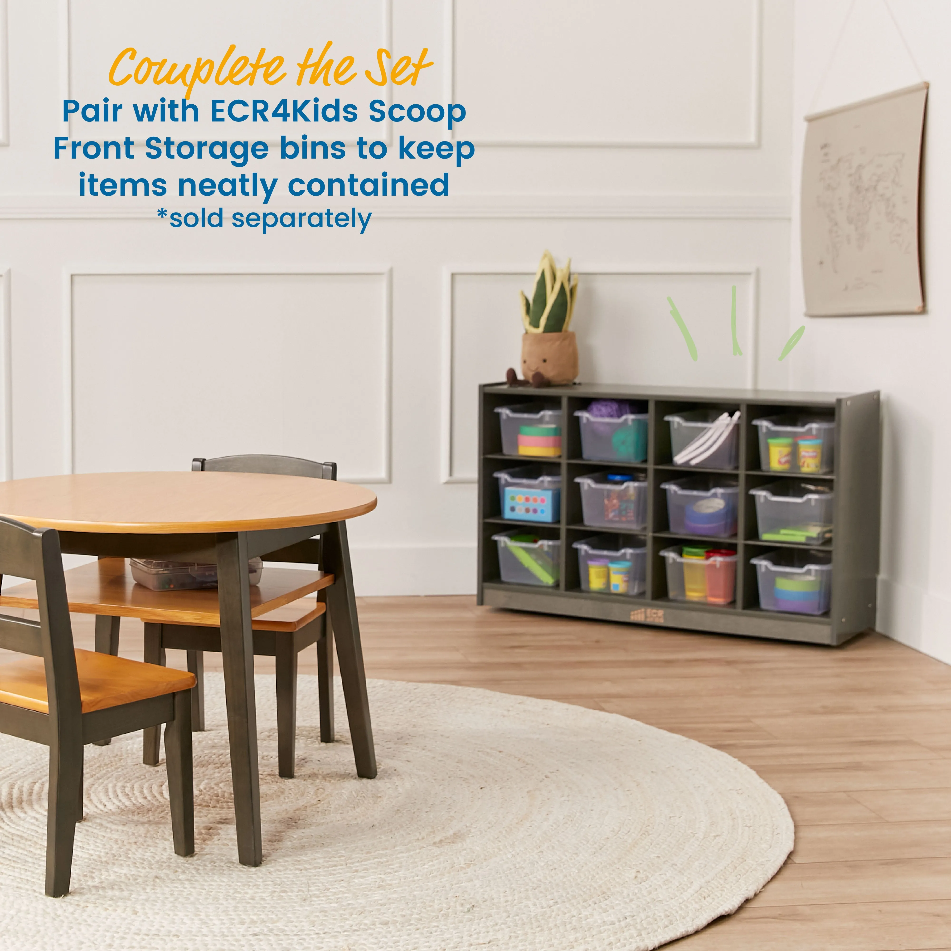 12 Cubby Mobile Tray Storage Cabinet, 3x4, Classroom Furniture