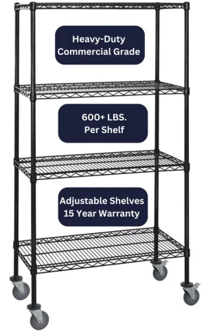 14" x 42" Black Shelving on Wheels