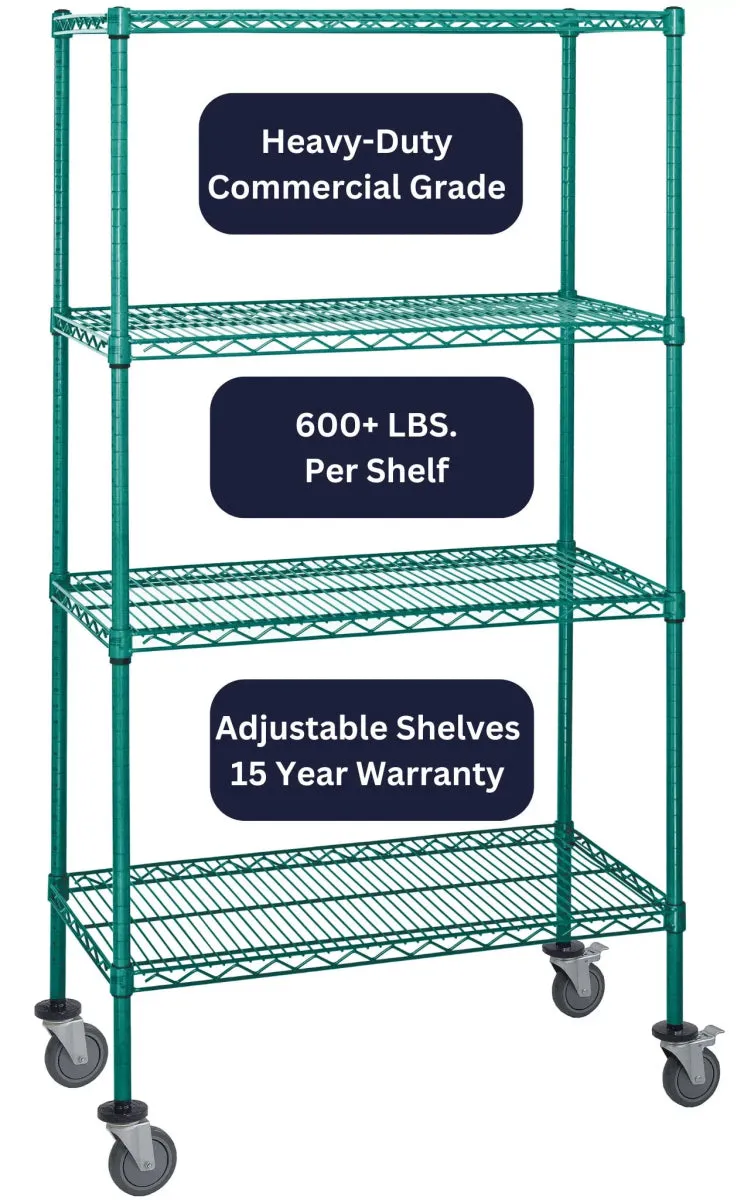 14" x 60" Green Shelving on Wheels