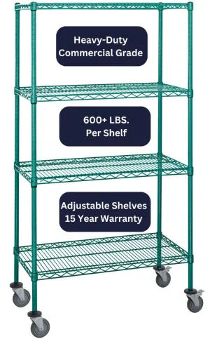 14" x 60" Green Shelving on Wheels