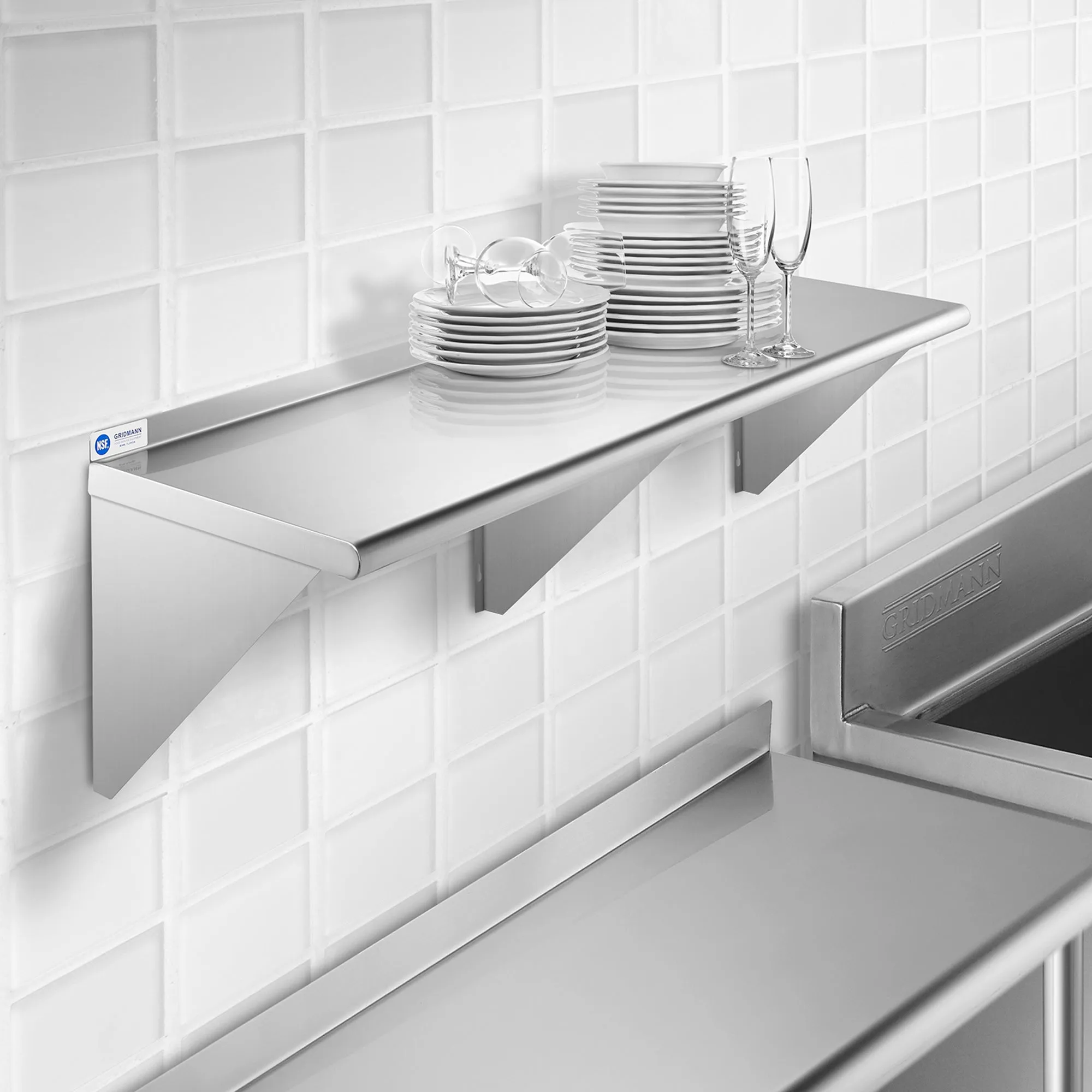 18-Inch Deep Stainless Steel Wall-Mount Shelves, NSF Certified
