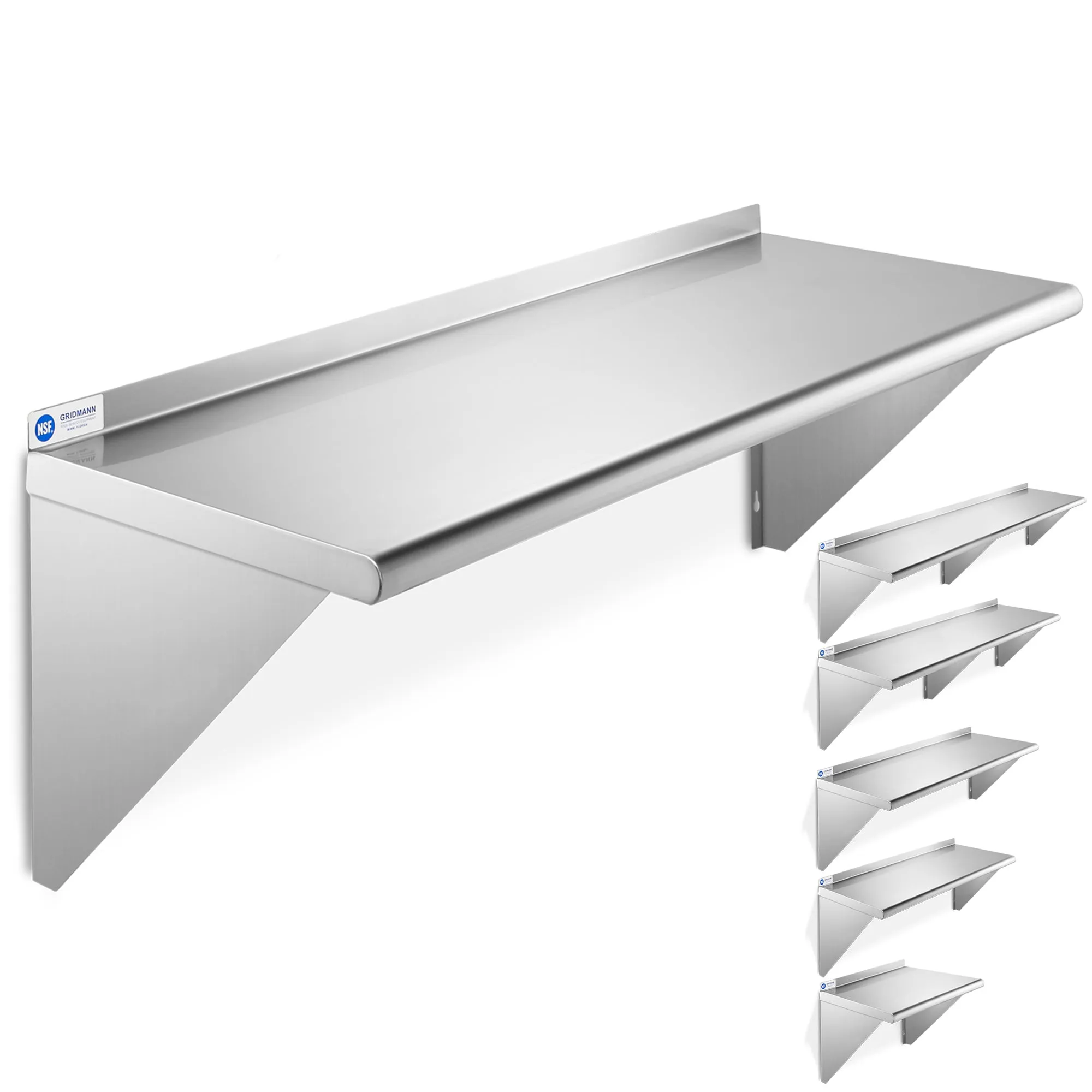 18-Inch Deep Stainless Steel Wall-Mount Shelves, NSF Certified