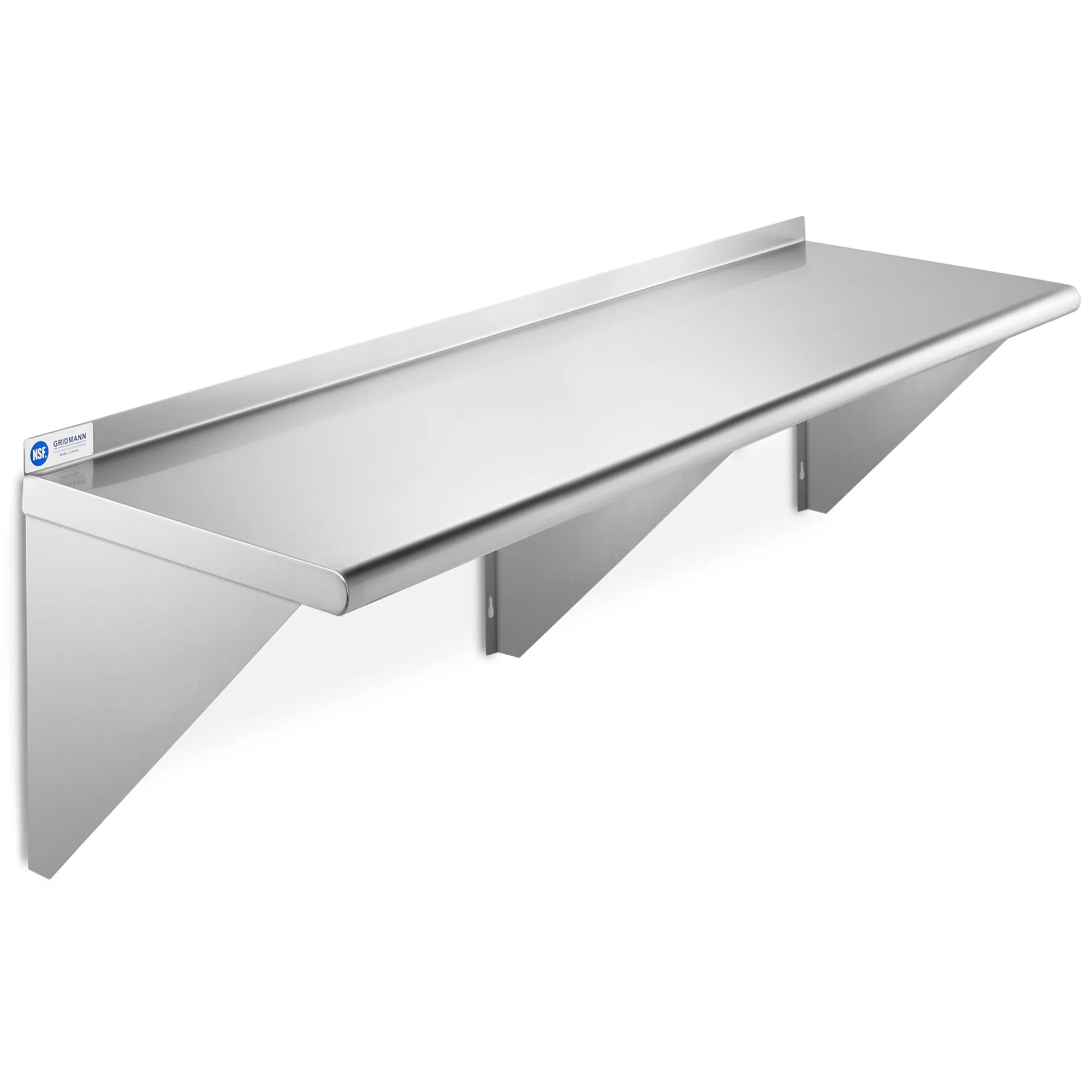 18-Inch Deep Stainless Steel Wall-Mount Shelves, NSF Certified