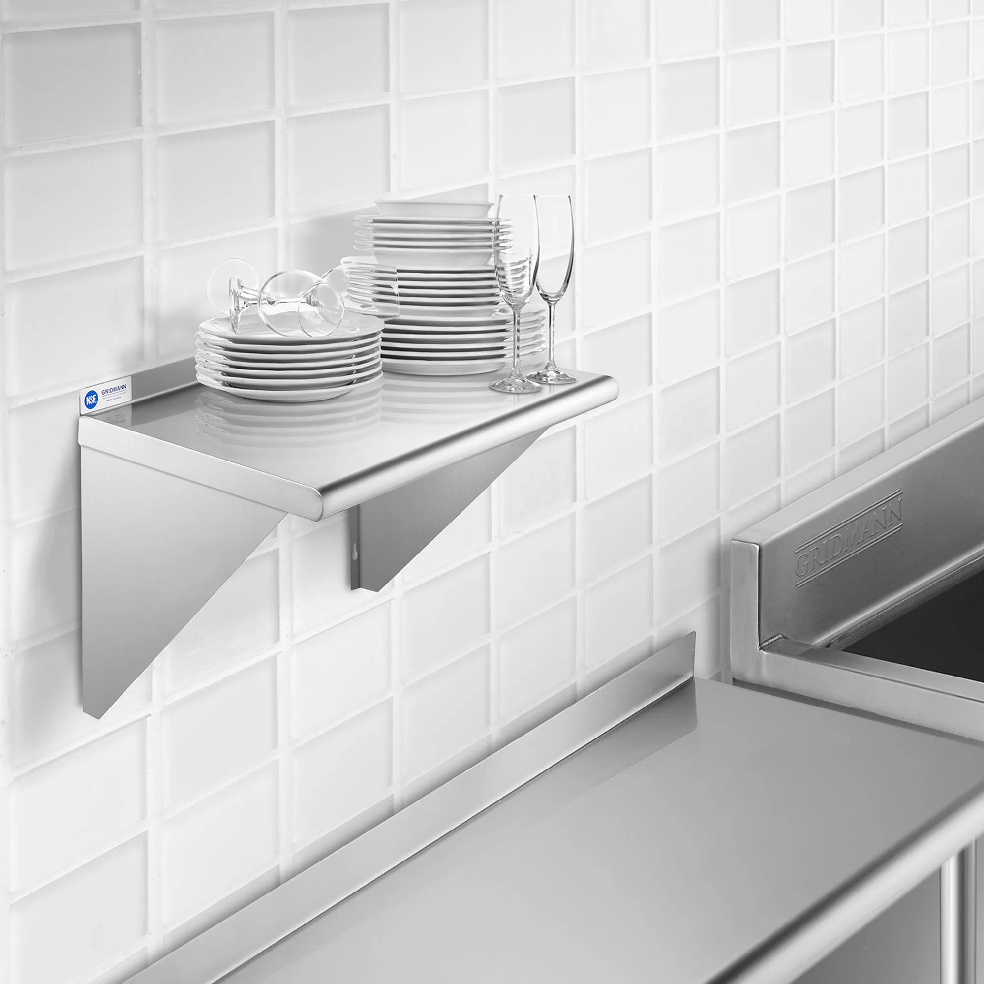 18-Inch Deep Stainless Steel Wall-Mount Shelves, NSF Certified