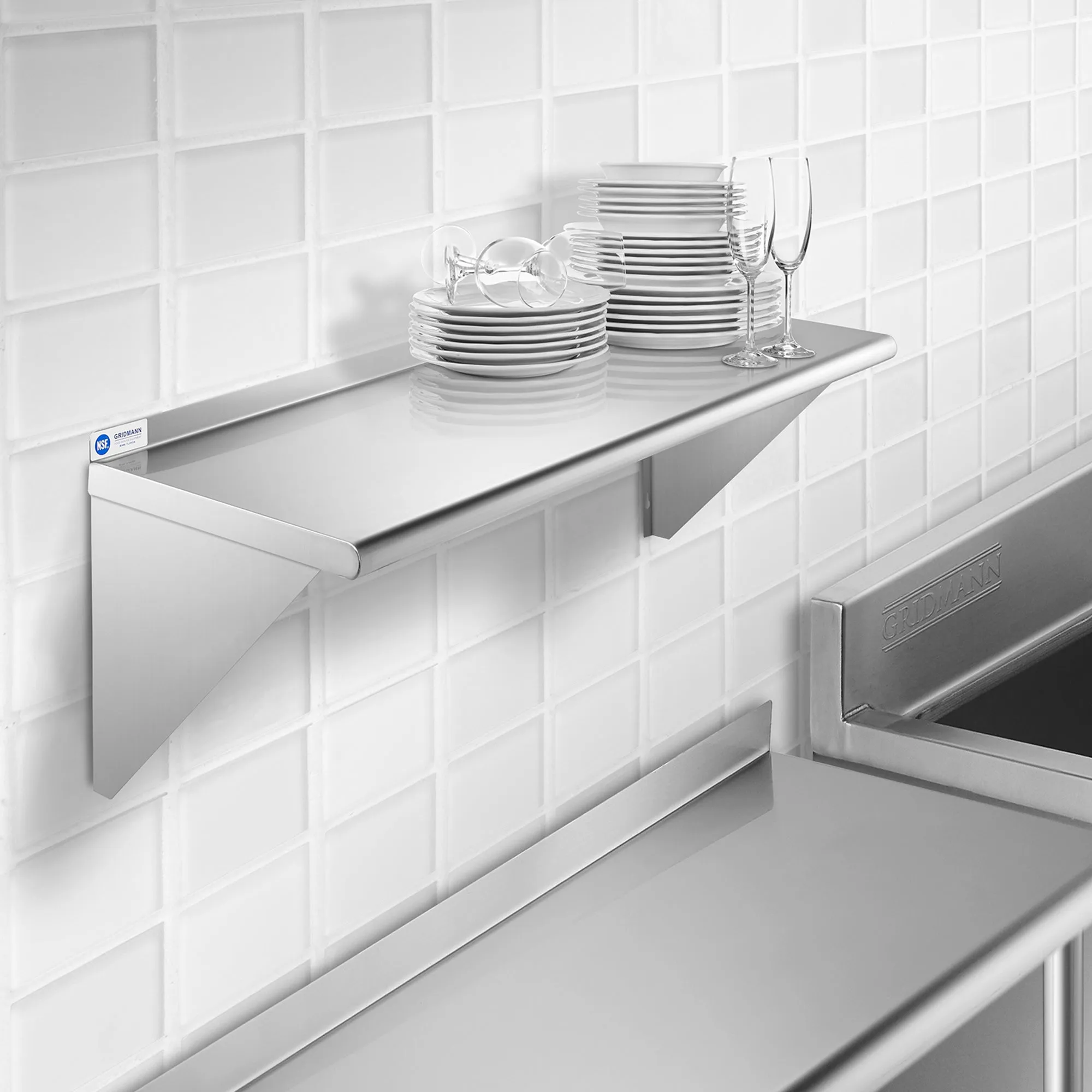 18-Inch Deep Stainless Steel Wall-Mount Shelves, NSF Certified