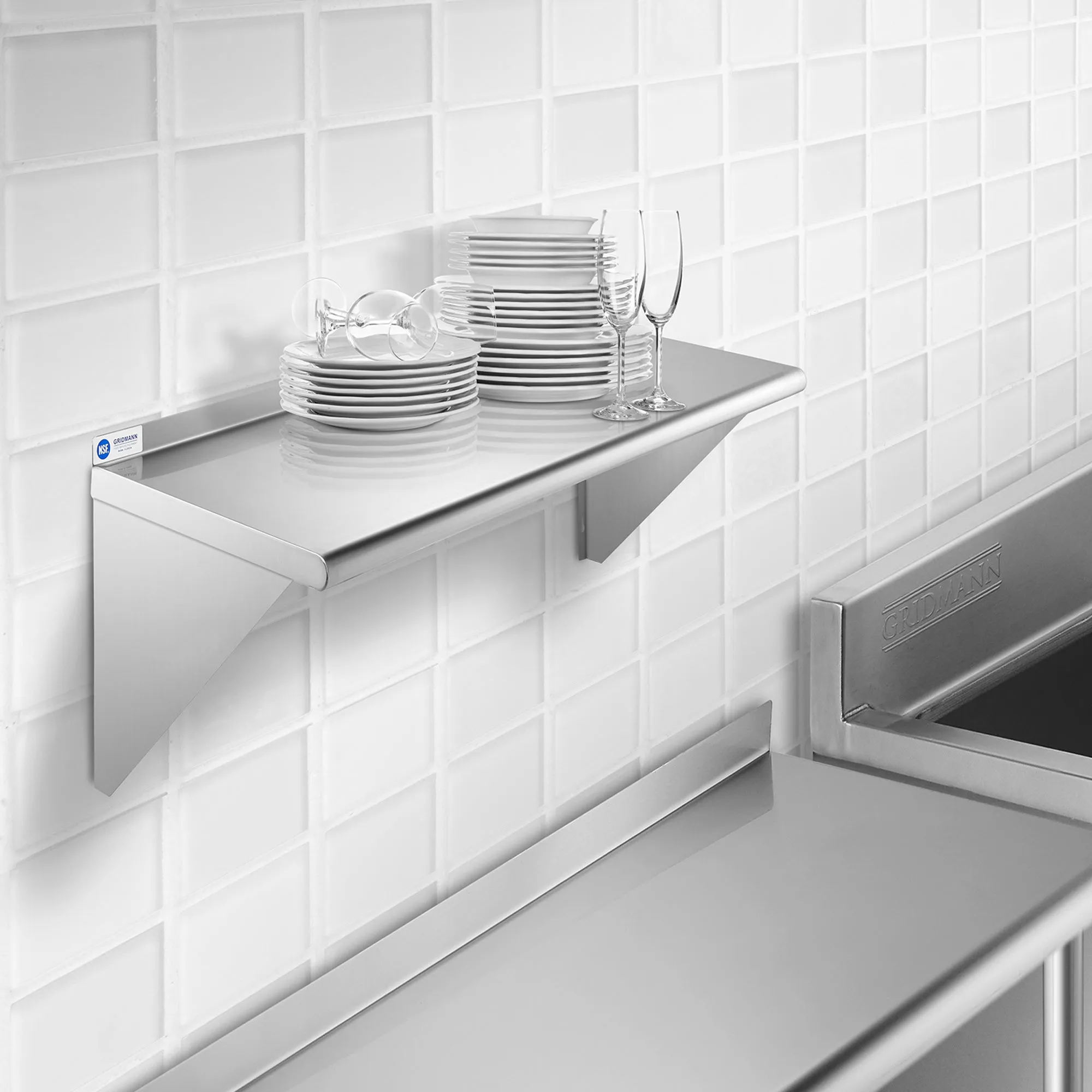 18-Inch Deep Stainless Steel Wall-Mount Shelves, NSF Certified