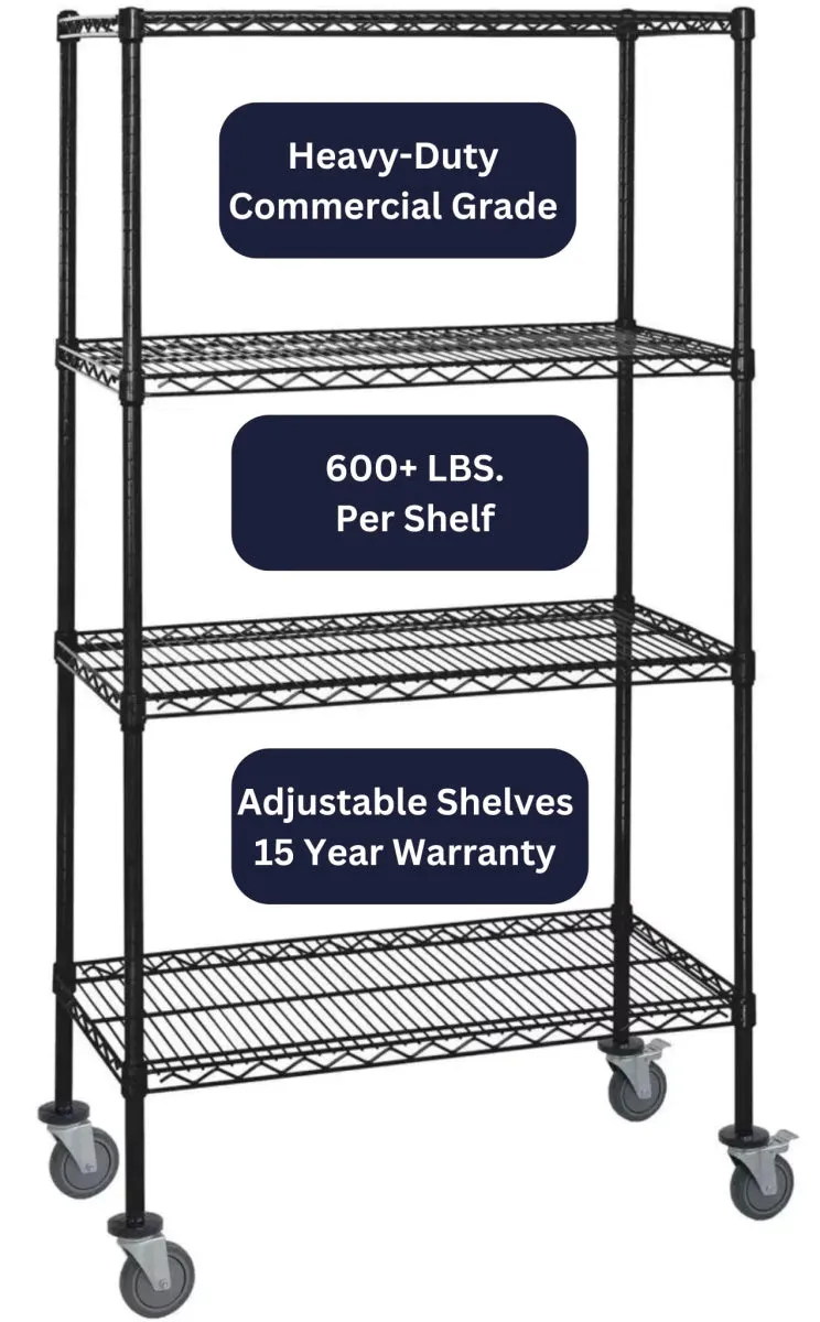 18" x 30" Black Shelving on Wheels
