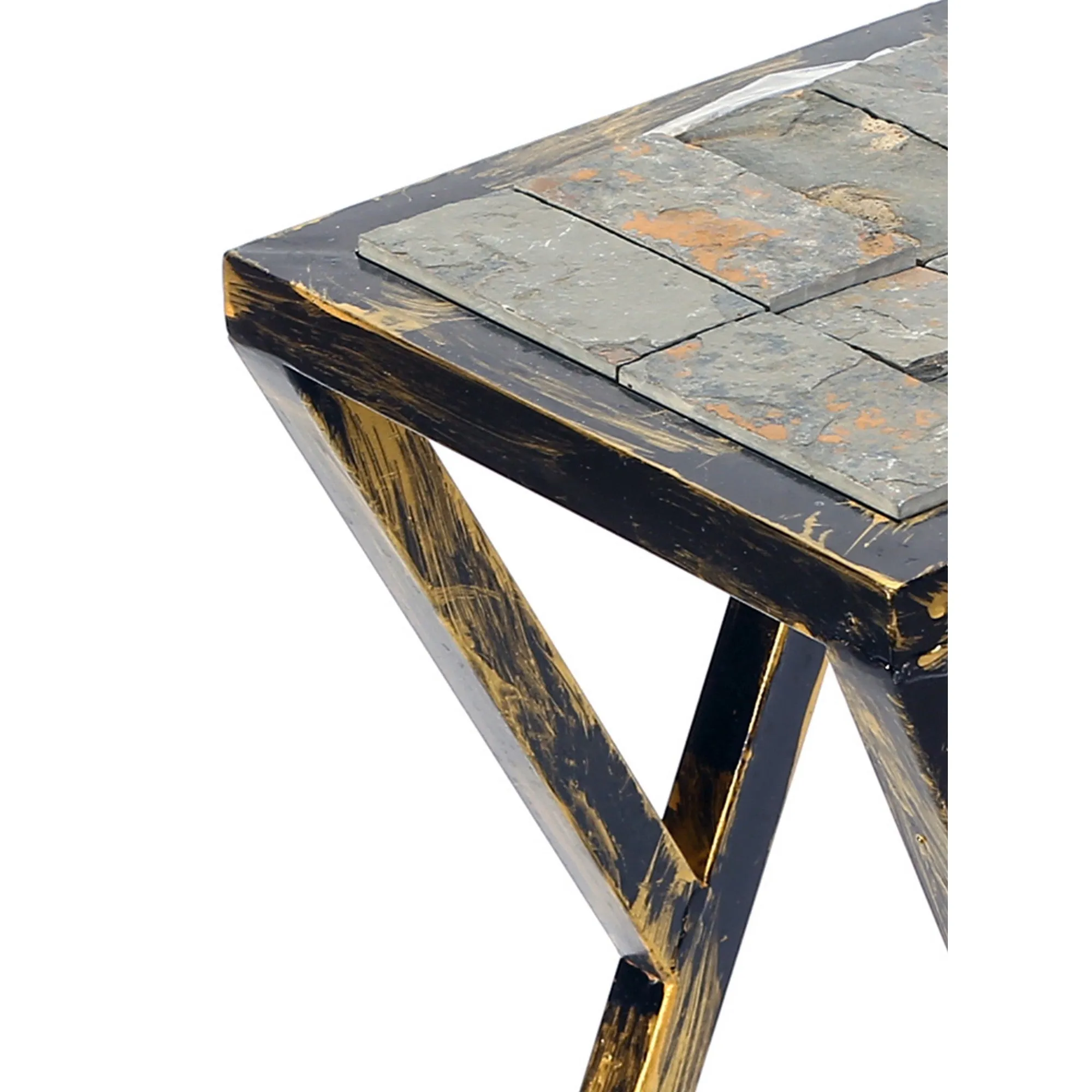 19.5 Inches Stone Top Plant Stand With Geometric Base Black And Gray By Benzara