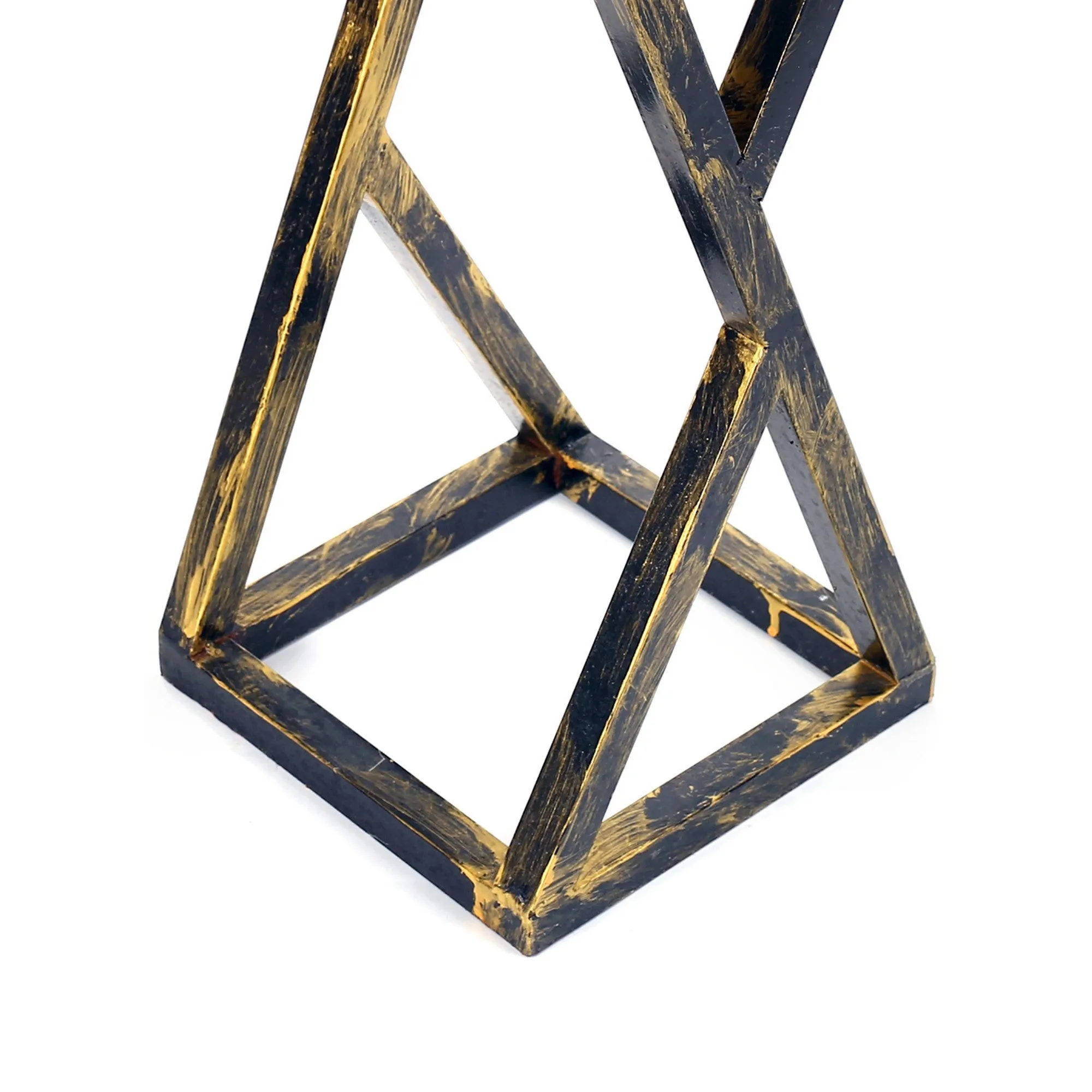 19.5 Inches Stone Top Plant Stand With Geometric Base Black And Gray By Benzara
