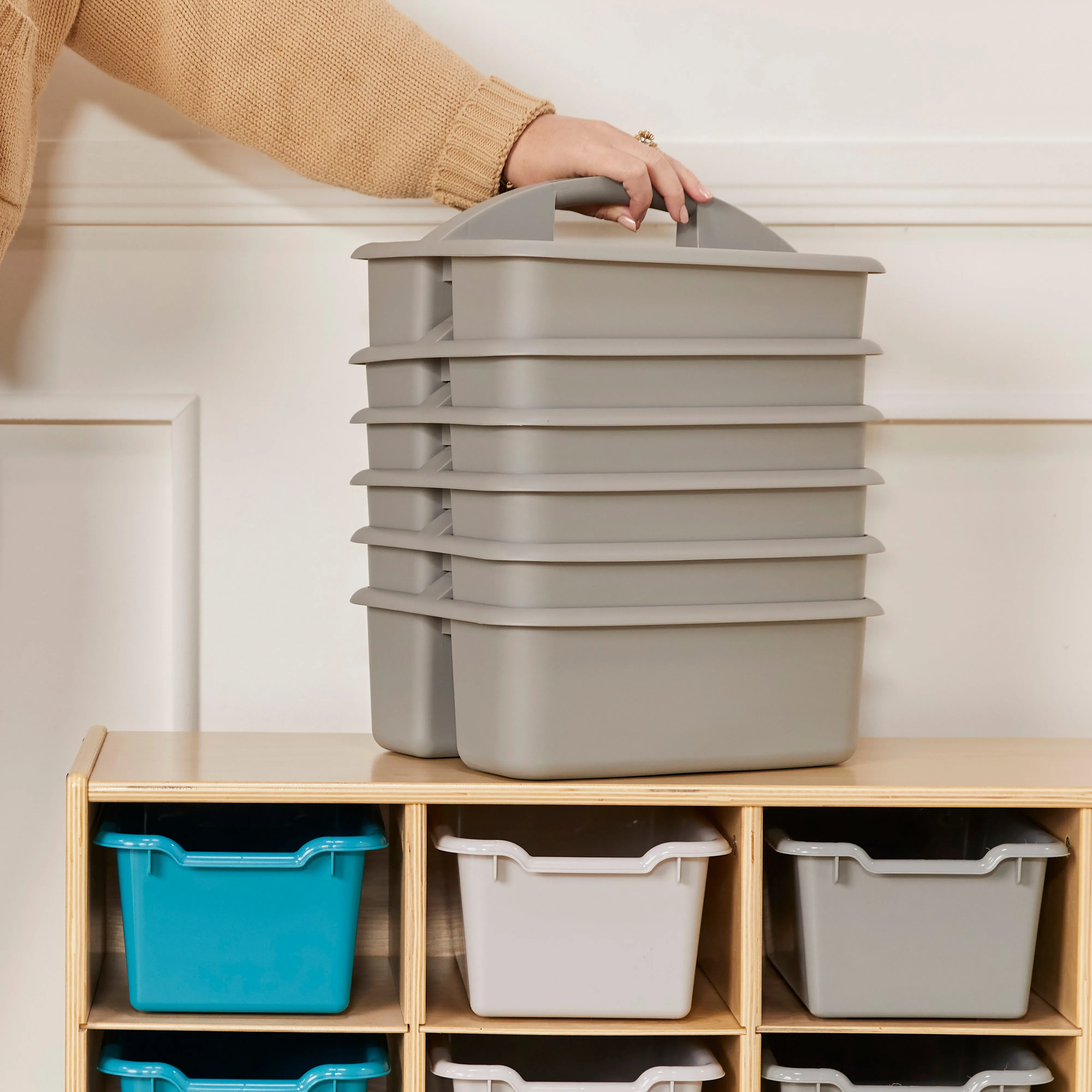 2-Compartment Storage Caddy, Large, Supply Organizer, 6-Pack