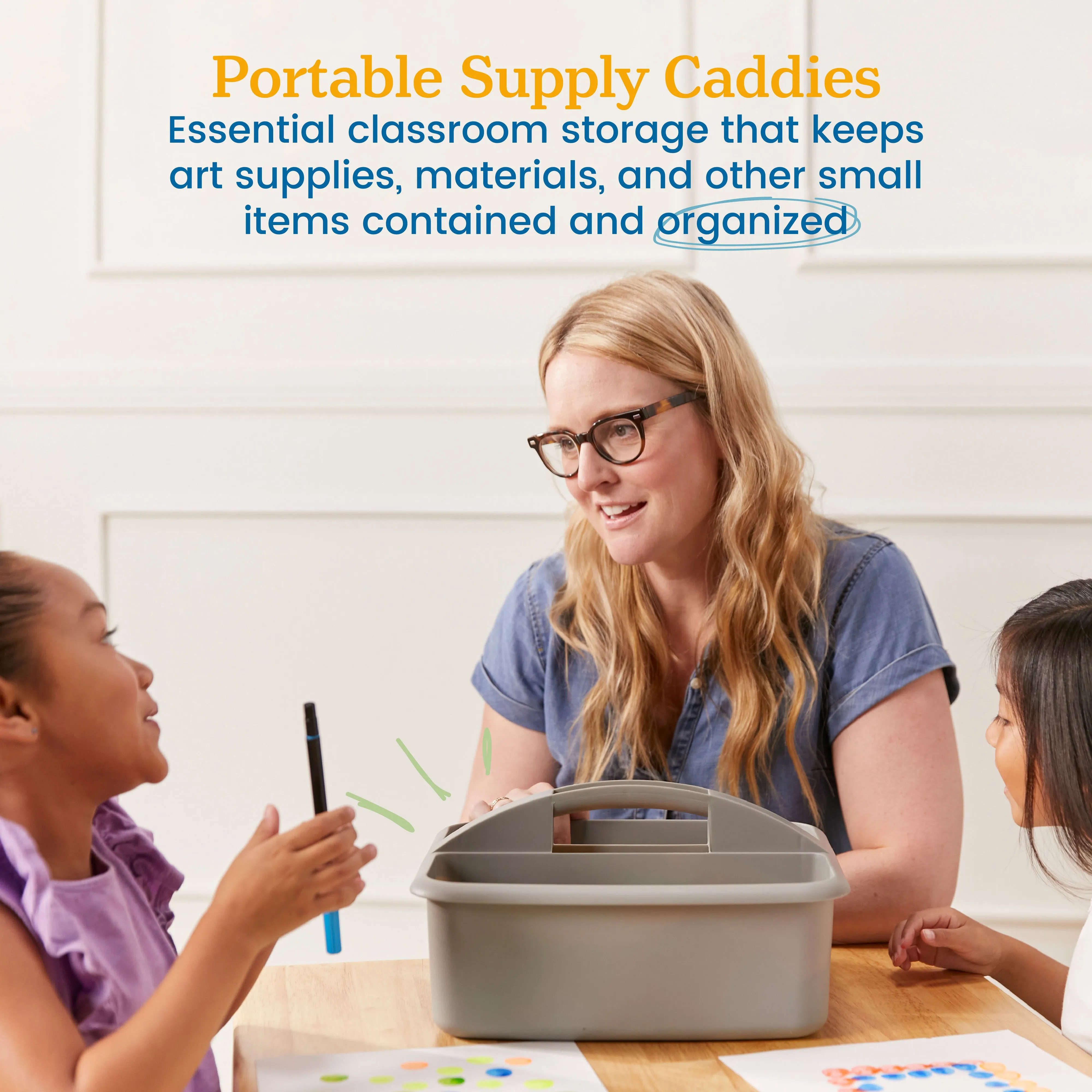 2-Compartment Storage Caddy, Large, Supply Organizer, 6-Pack