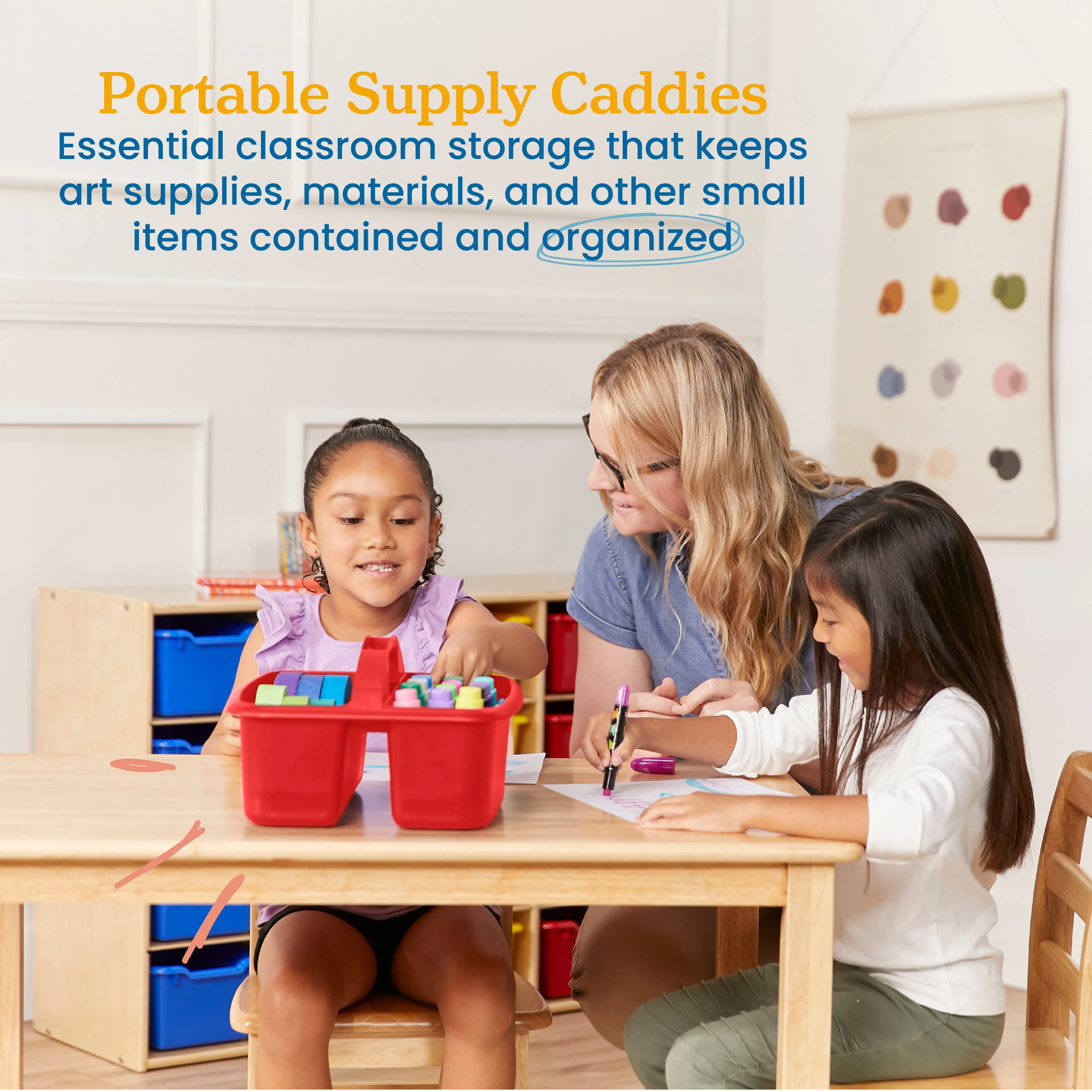2-Compartment Storage Caddy, Large, Supply Organizer, 6-Pack