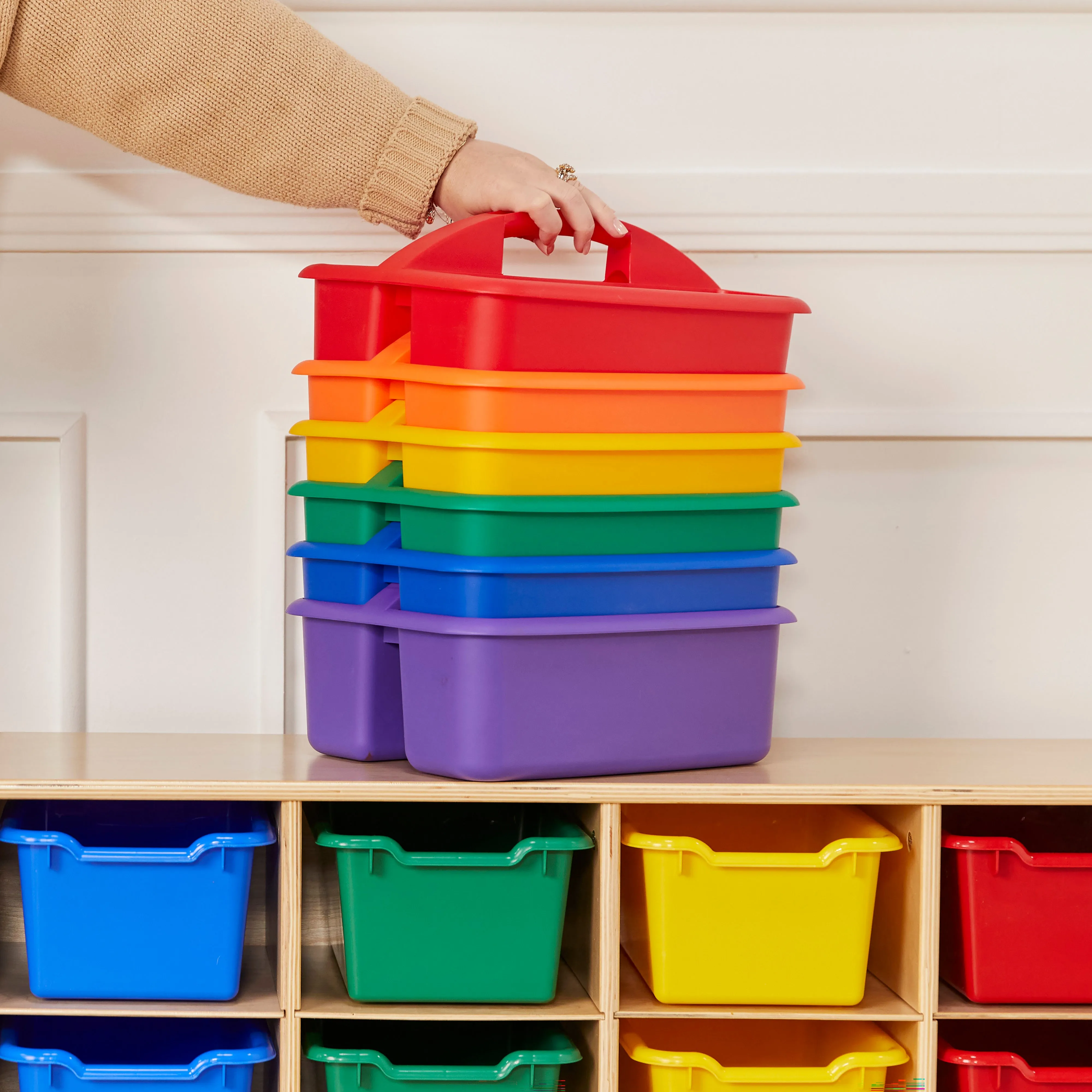 2-Compartment Storage Caddy, Large, Supply Organizer, 6-Pack