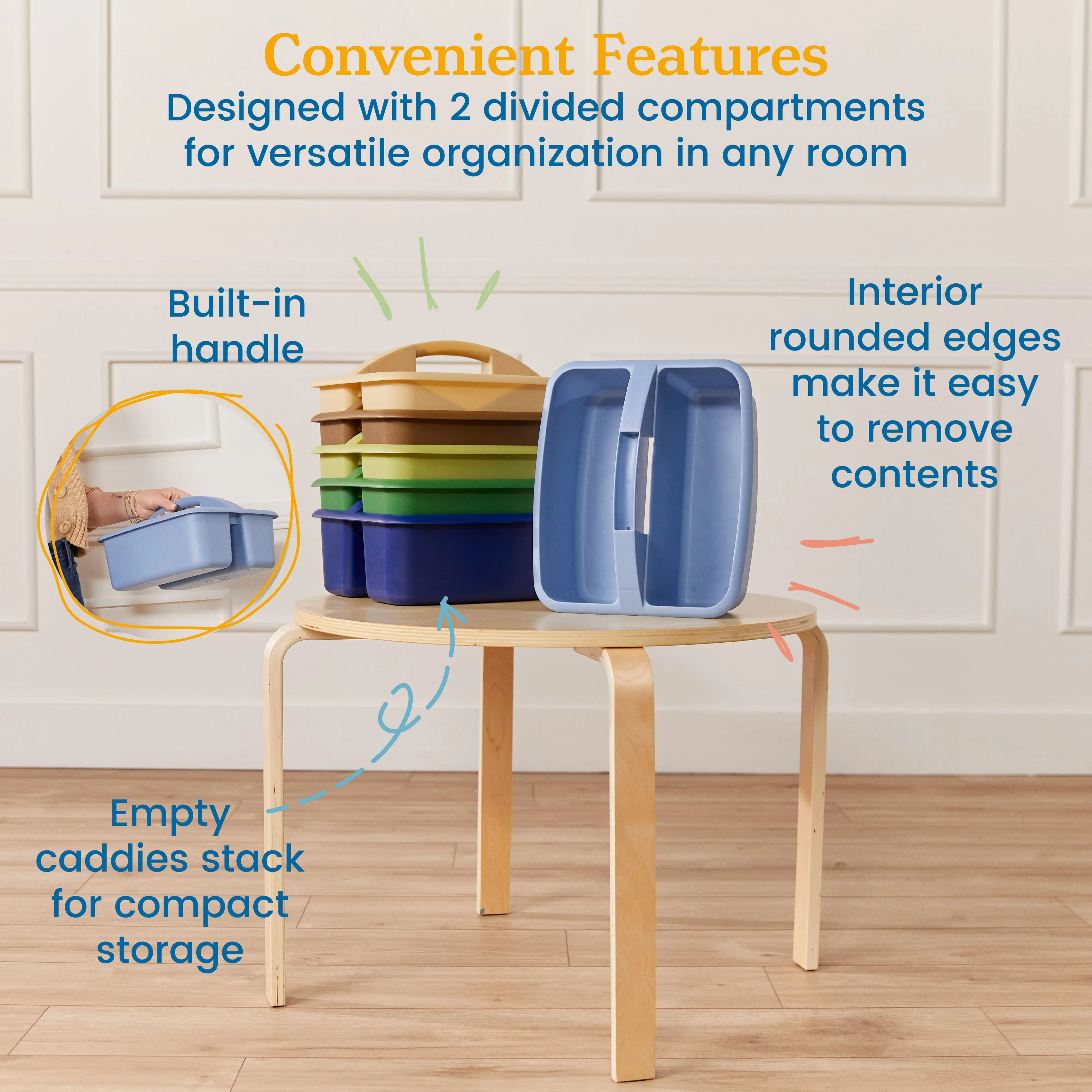 2-Compartment Storage Caddy, Large, Supply Organizer, 6-Pack