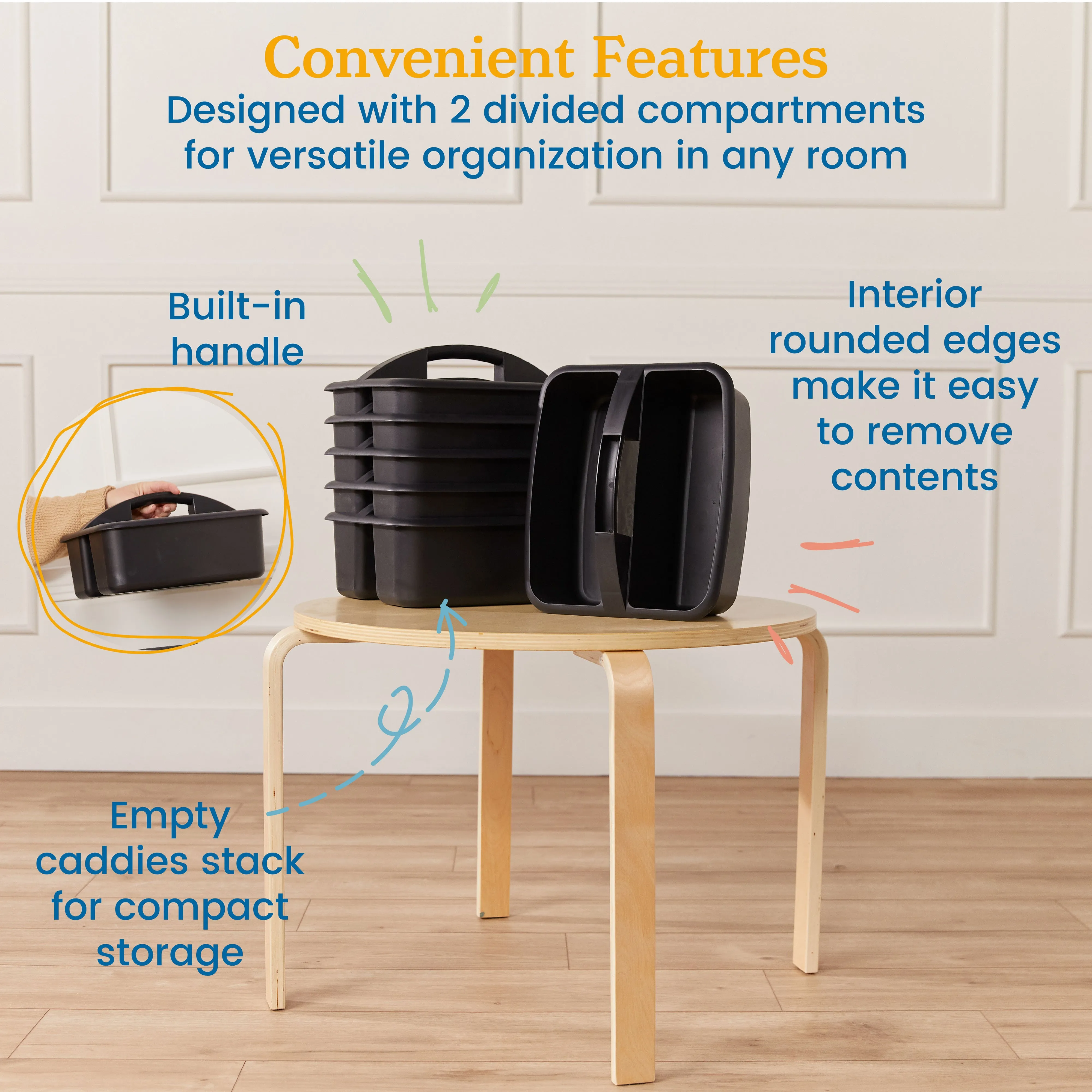 2-Compartment Storage Caddy, Large, Supply Organizer, 6-Pack