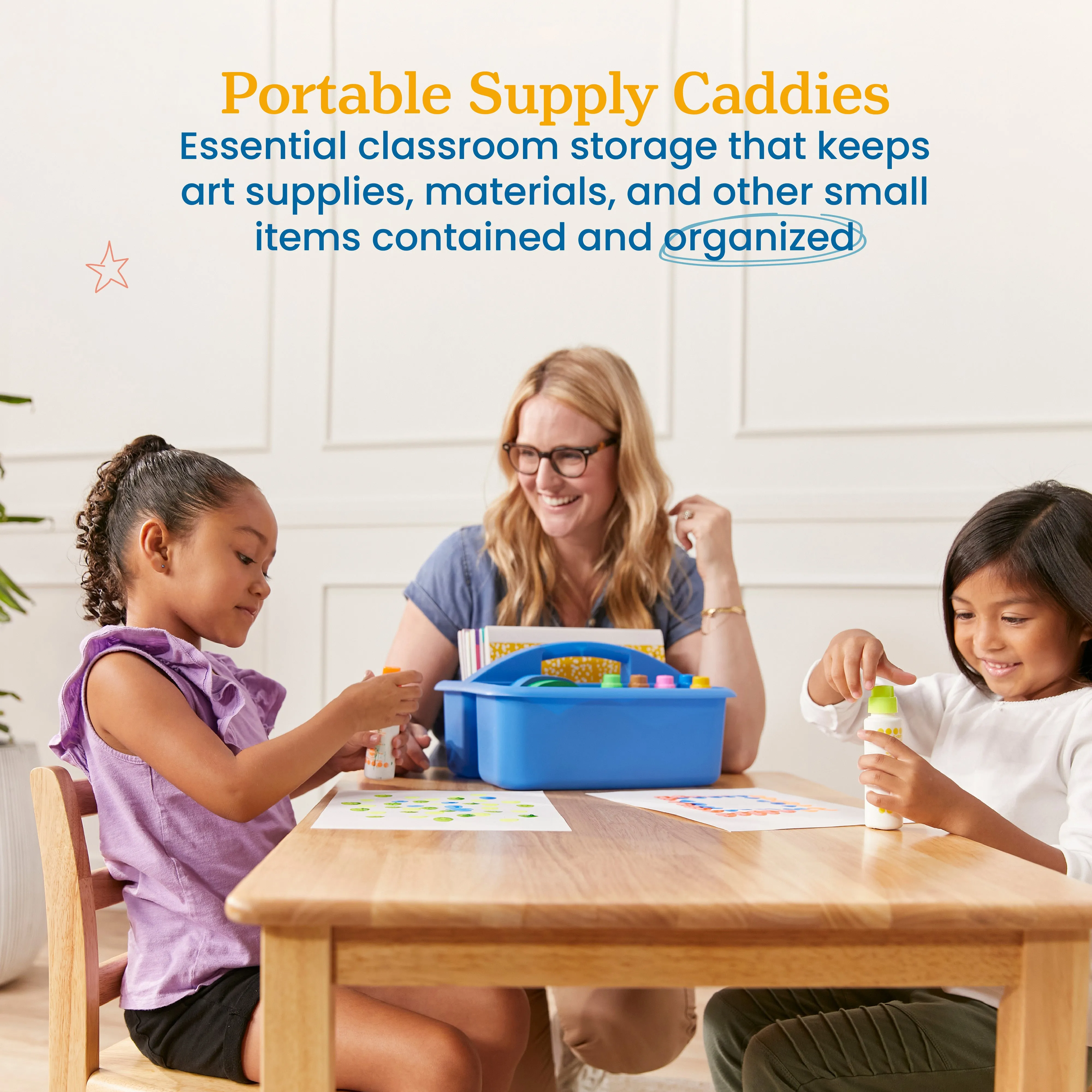 2-Compartment Storage Caddy, Large, Supply Organizer, 6-Pack