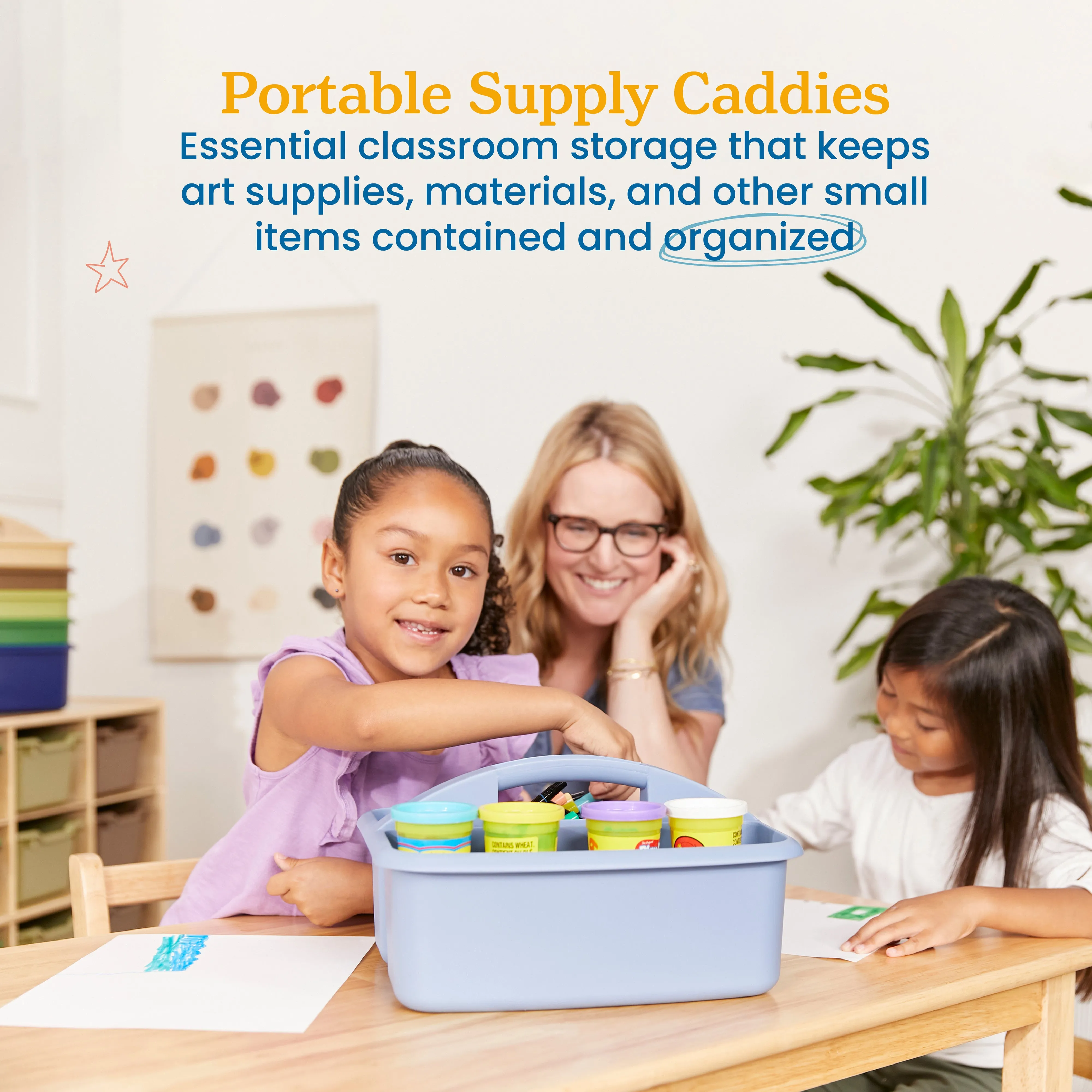 2-Compartment Storage Caddy, Large, Supply Organizer, 6-Pack