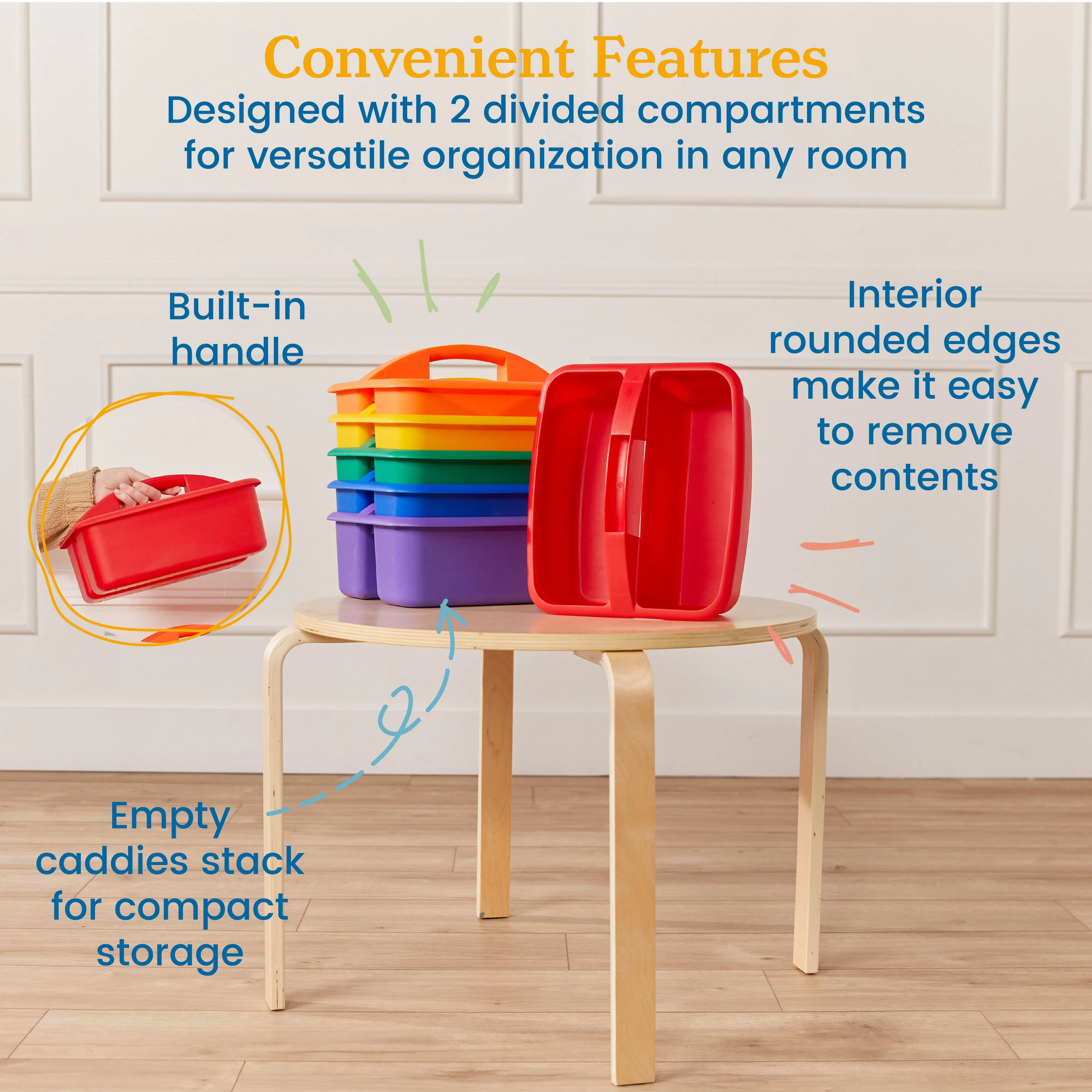 2-Compartment Storage Caddy, Large, Supply Organizer, 6-Pack
