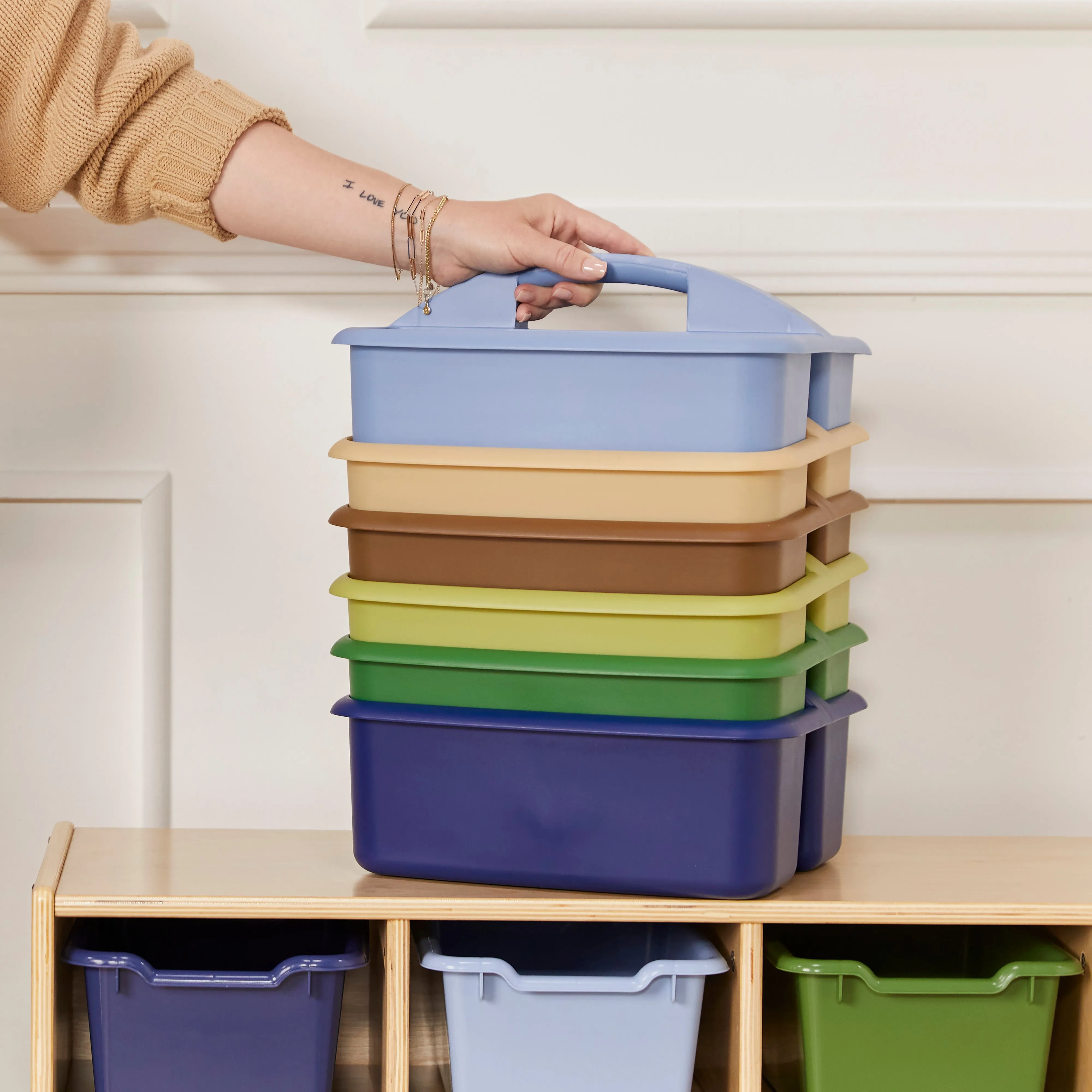 2-Compartment Storage Caddy, Large, Supply Organizer, 6-Pack