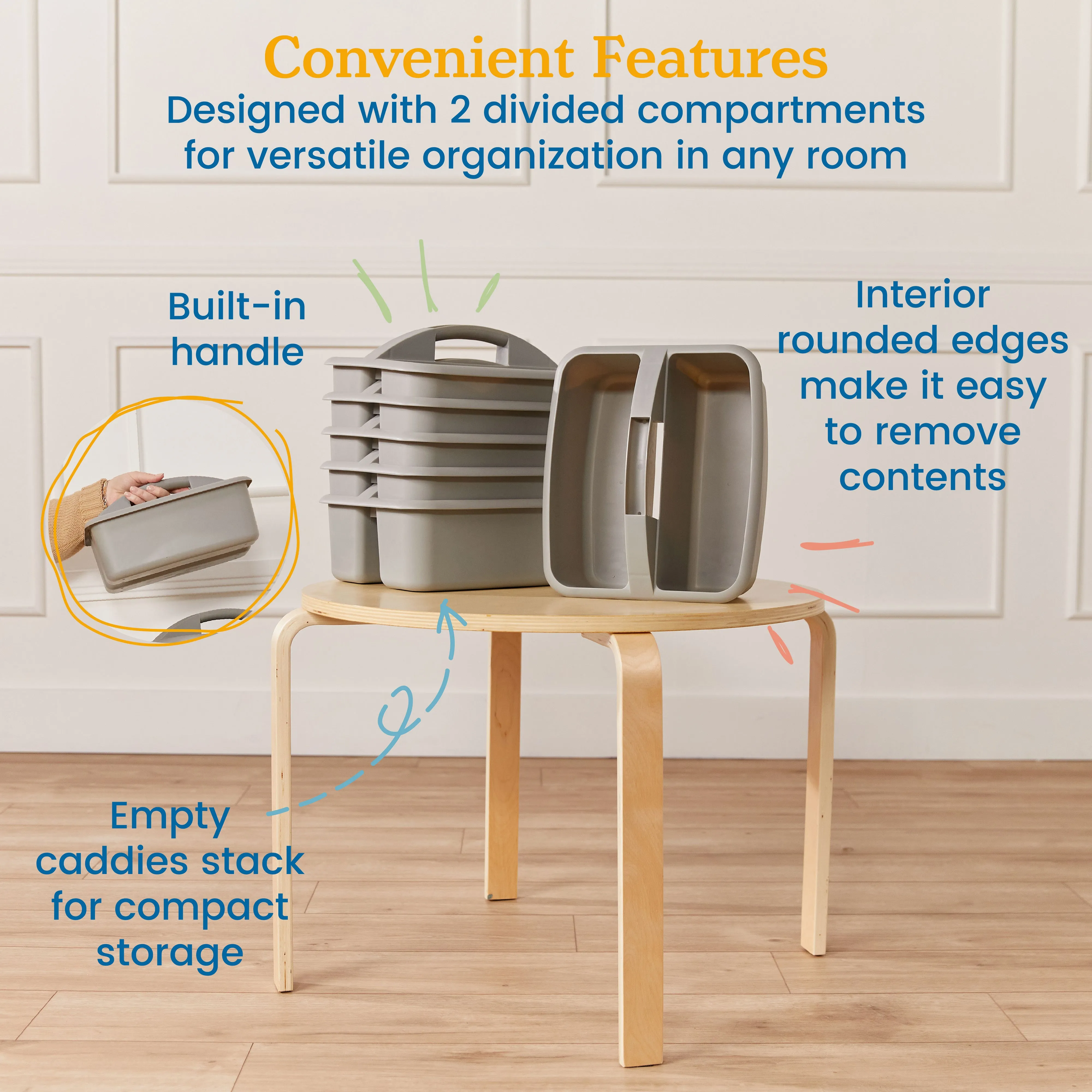 2-Compartment Storage Caddy, Large, Supply Organizer, 6-Pack
