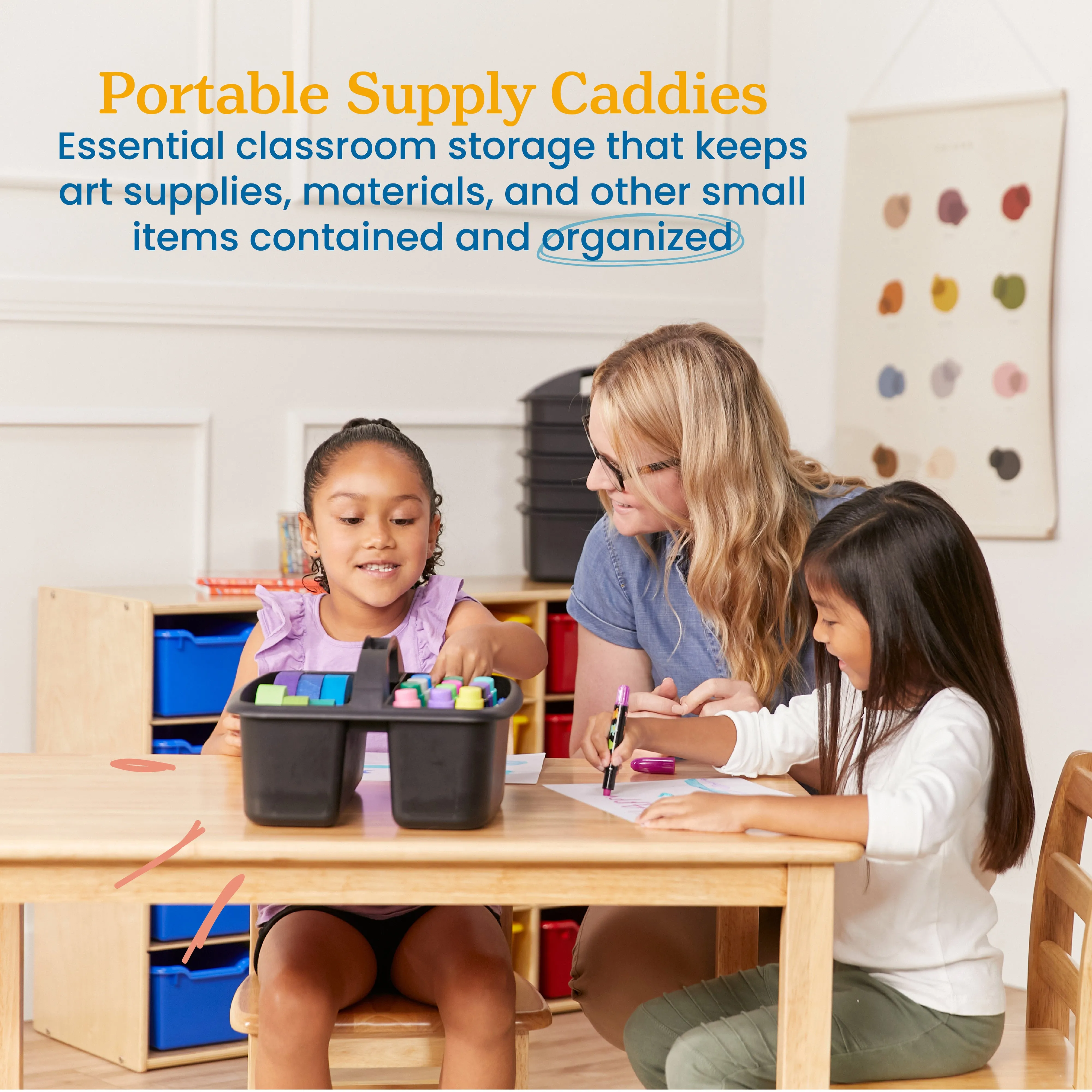 2-Compartment Storage Caddy, Large, Supply Organizer, 6-Pack