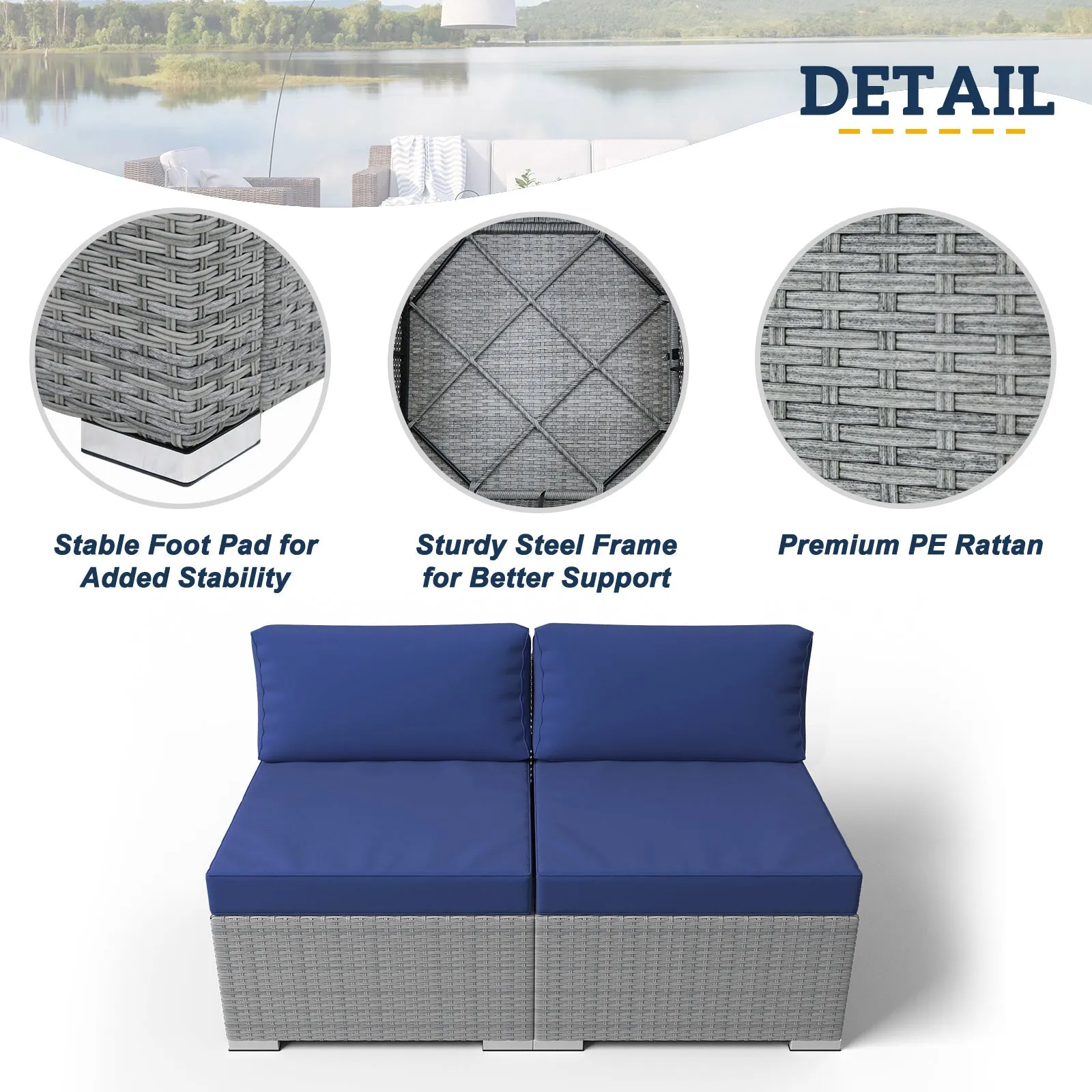2 Piece Outdoor Armless Wicker Sofa Set with Sectional Wicker Loveseat