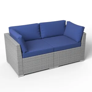 2 Piece Outdoor Wicker Loveseat with Removable Cushions, Sectional Wicker Loveseat Sofa