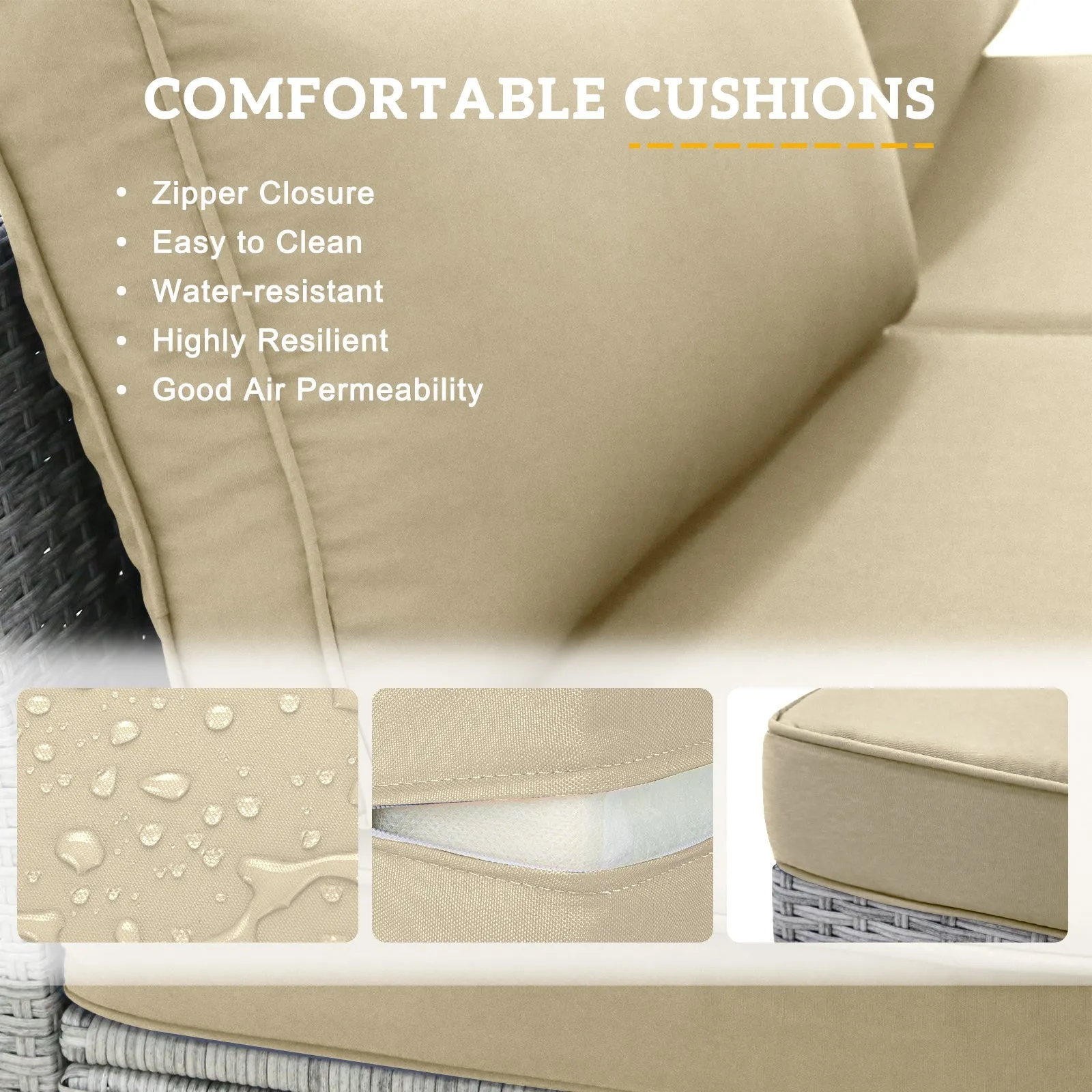 2 Piece Outdoor Wicker Loveseat with Removable Cushions, Sectional Wicker Loveseat Sofa