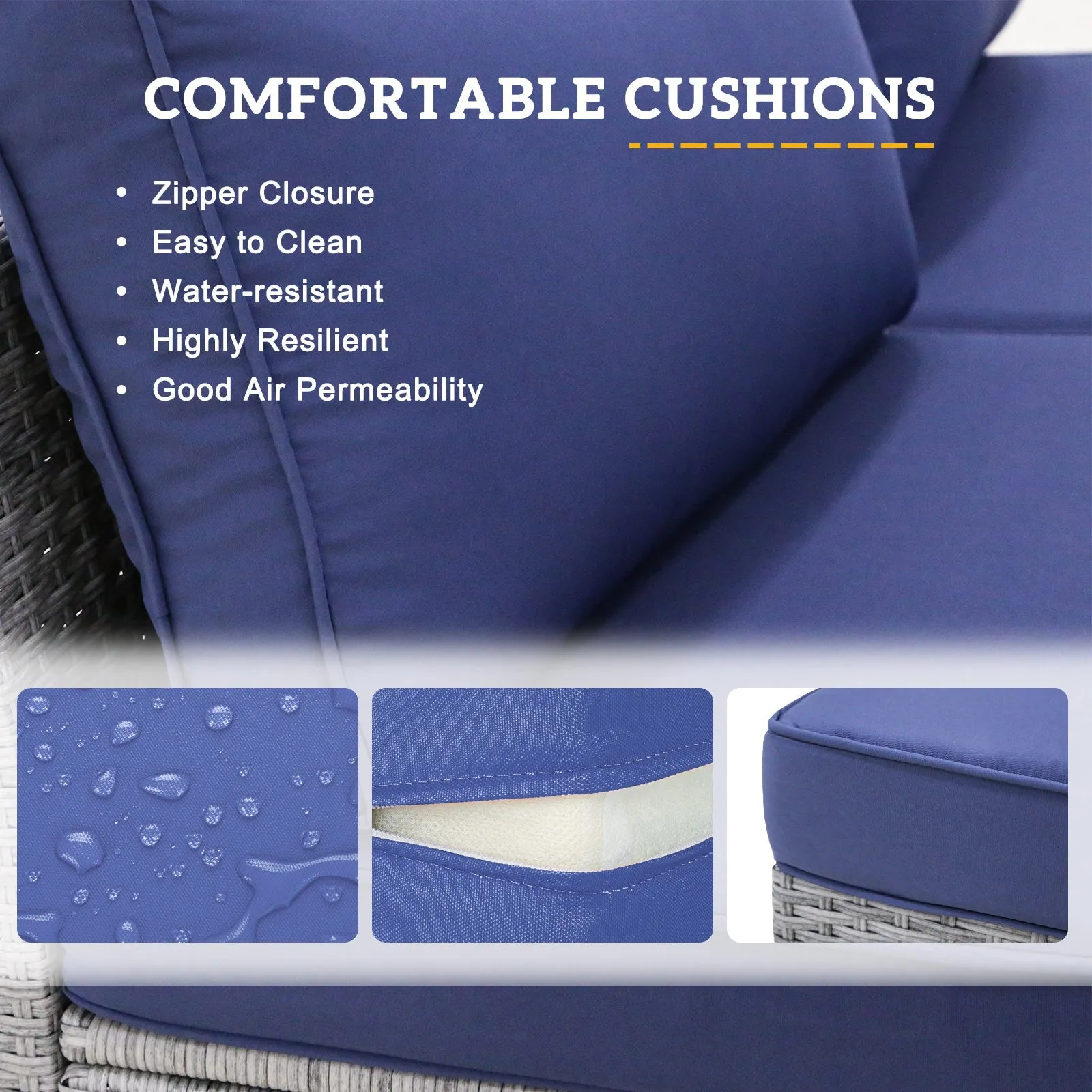2 Piece Outdoor Wicker Loveseat with Removable Cushions, Sectional Wicker Loveseat Sofa