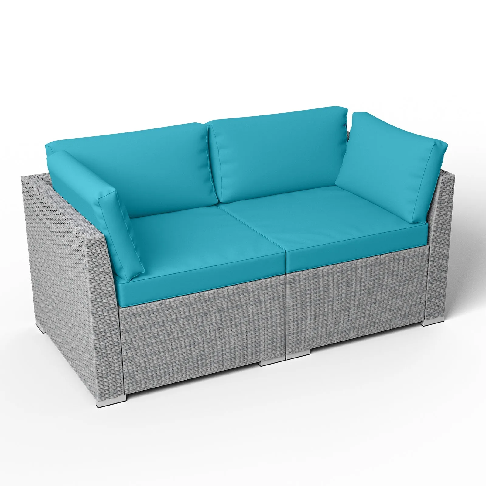 2 Piece Outdoor Wicker Loveseat with Removable Cushions, Sectional Wicker Loveseat Sofa