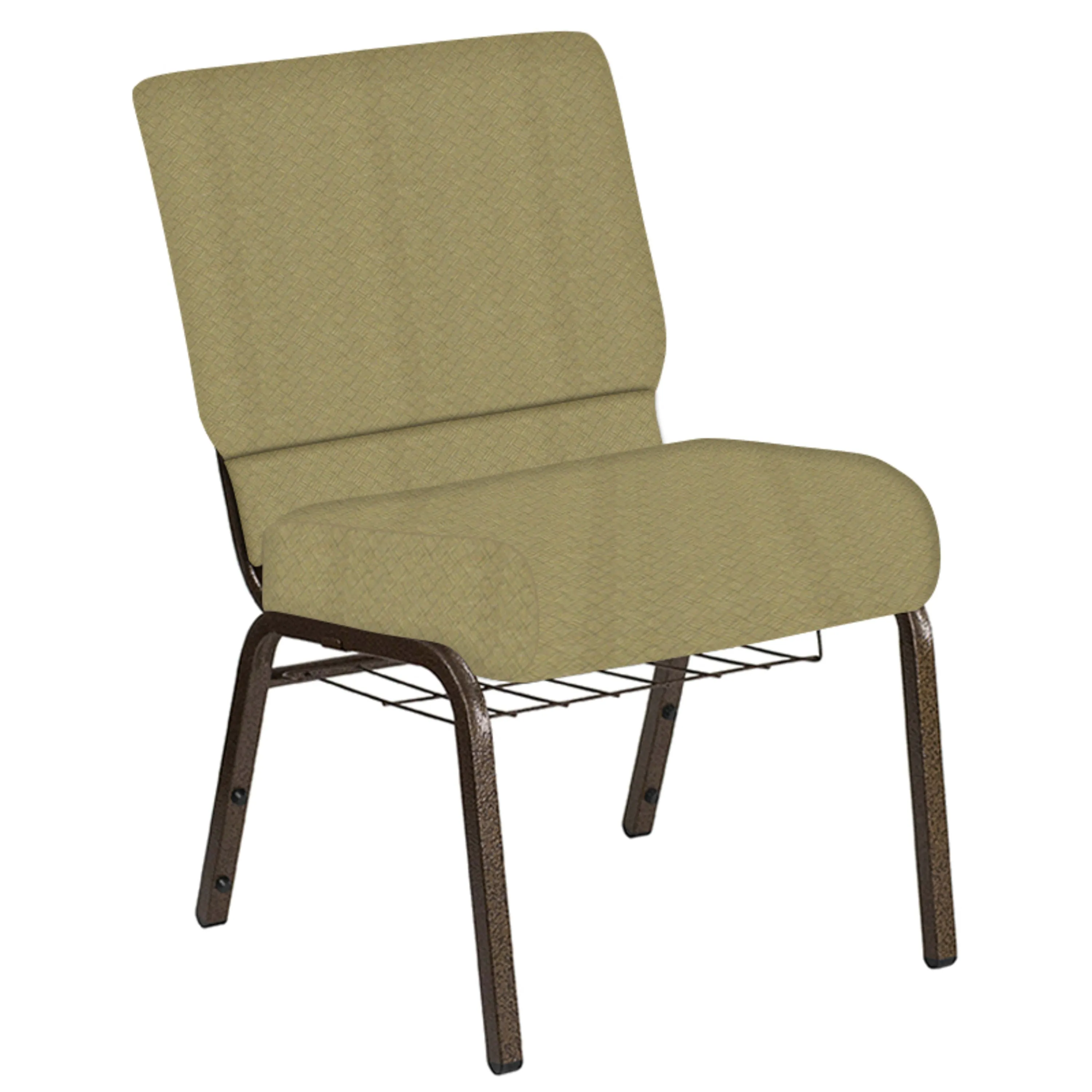 21''W Church Chair in Fiji Fabric with Book Rack - Gold Vein Frame