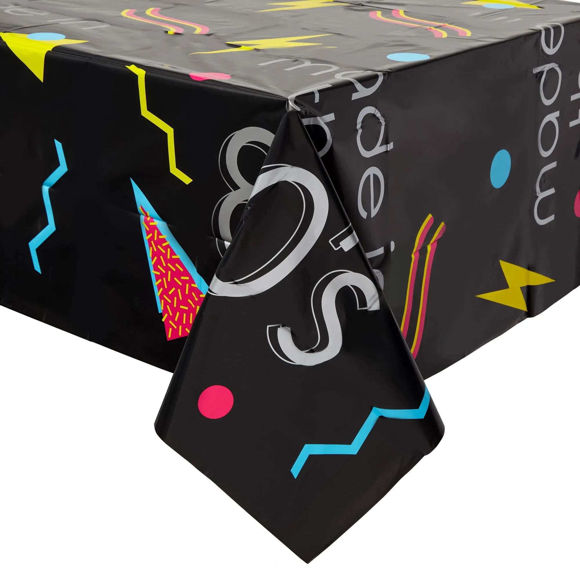 3 Pack Retro 80s Table Cover, Plastic Tablecloth for 1980s Party Decorations (54 x 108 In)