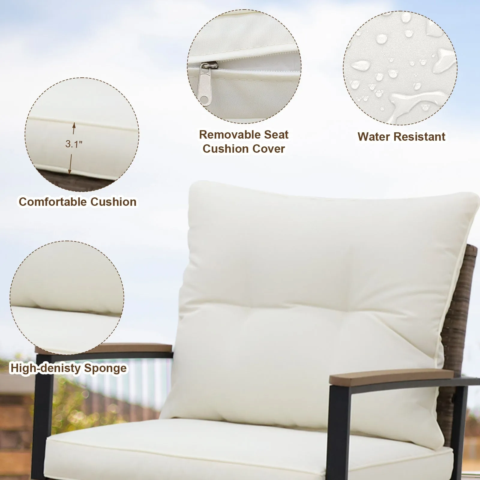 3 PCS Mojave Dusk Patio Wicker Furniture, 2 Rocking Chairs and Side Table, Brown/Beige