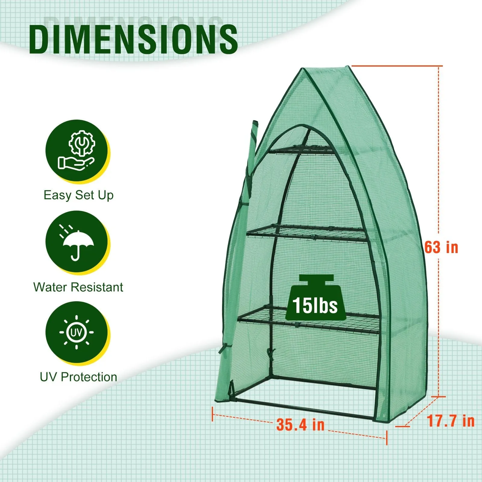 35.4x17.7x63.0 3-Tier Mini Greenhouse with Shelves