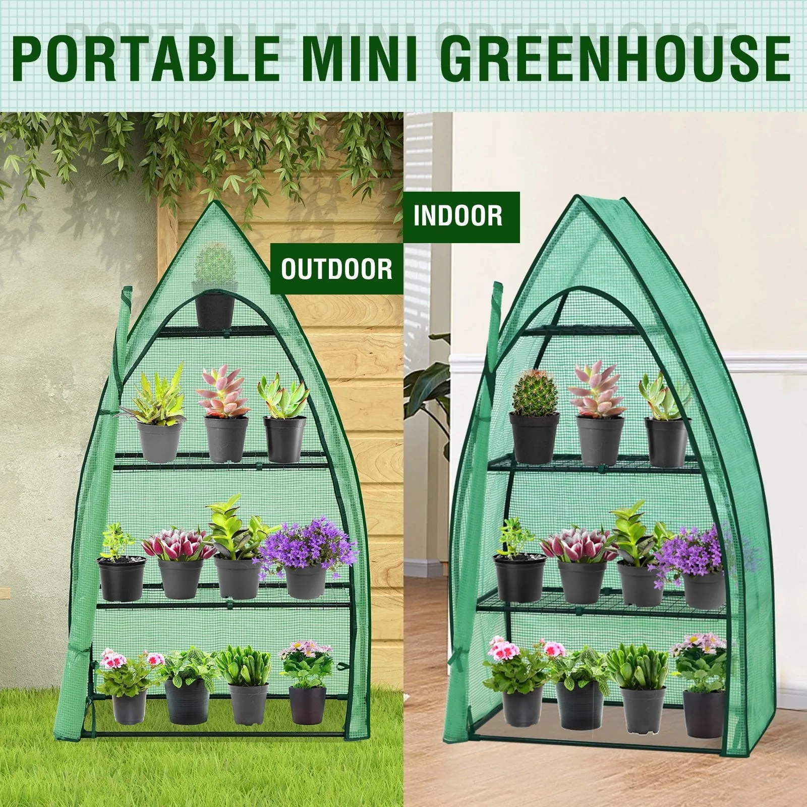 35.4x17.7x63.0 3-Tier Mini Greenhouse with Shelves