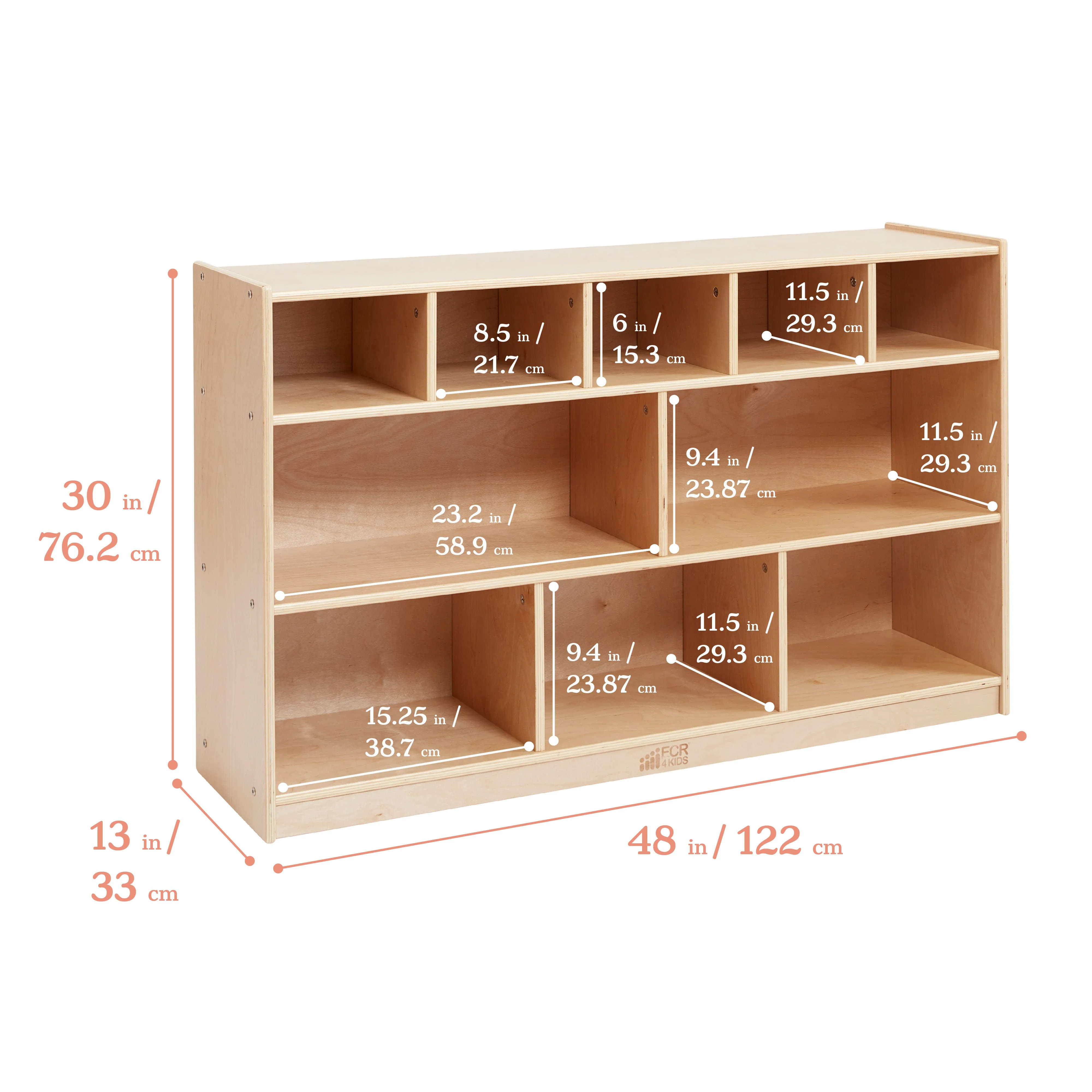 5 5 Compartment Storage and Tray Cabinet with 5 Scoop Front Bins, Natural