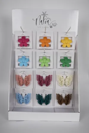 6 x Assorted Flower Claw Clips, 6 Assorted Small Double Butterflies - 3 Per Colour - Total 36 Pieces